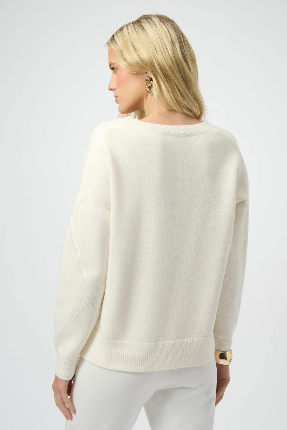 Joseph Ribkoff Winter White Sweater Knit Pullover with Sequins