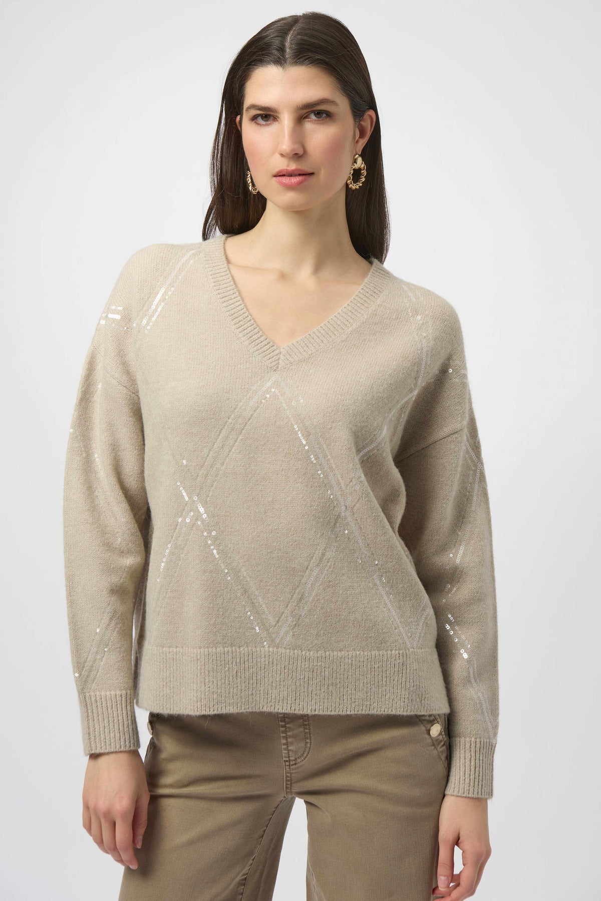 Joseph Ribkoff Oyster Sweater Knit Pullover with Sequins