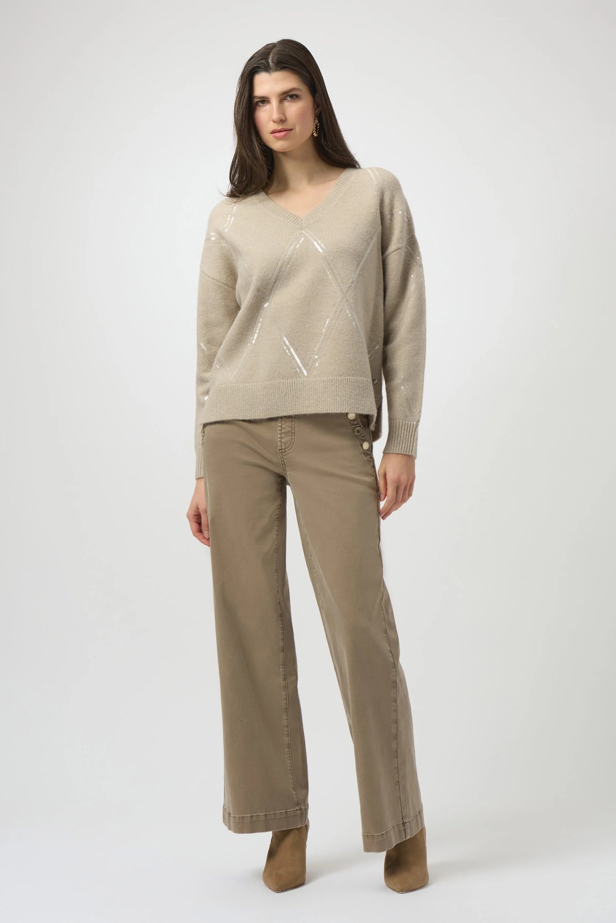 Joseph Ribkoff Oyster Sweater Knit Pullover with Sequins