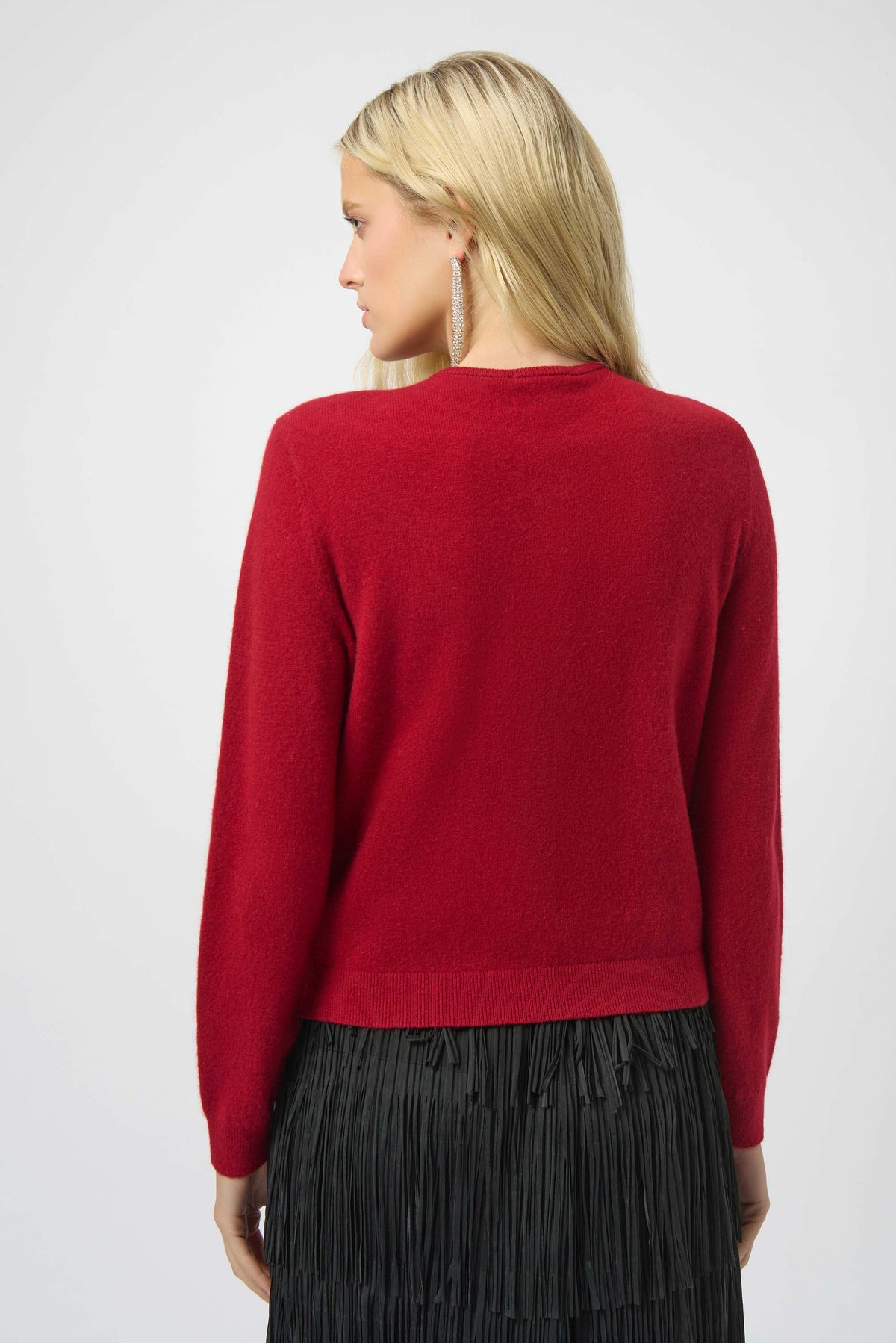 Joseph Ribkoff Deep Cherry Cashmere Button-Front Crew Neck Cardigan
