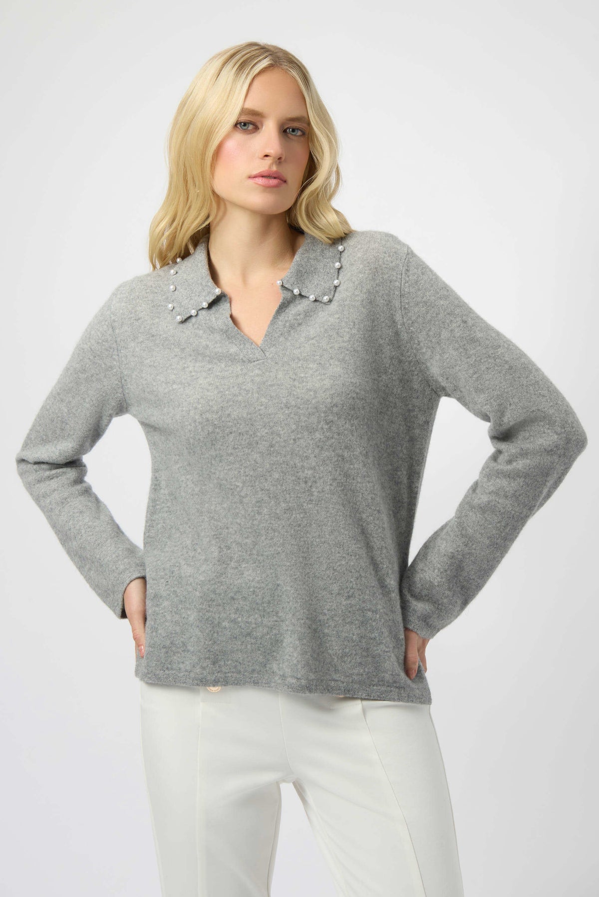 Joseph Ribkoff Ligth Grey Melange Cashmere Long Sleeve Sweater