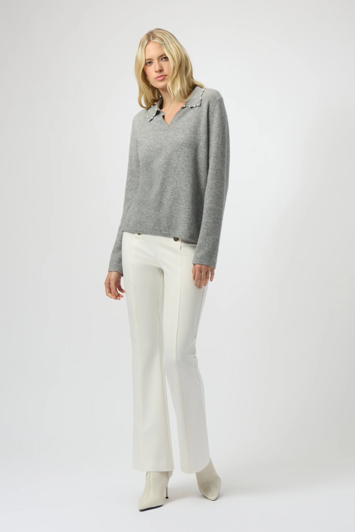 Joseph Ribkoff Ligth Grey Melange Cashmere Long Sleeve Sweater