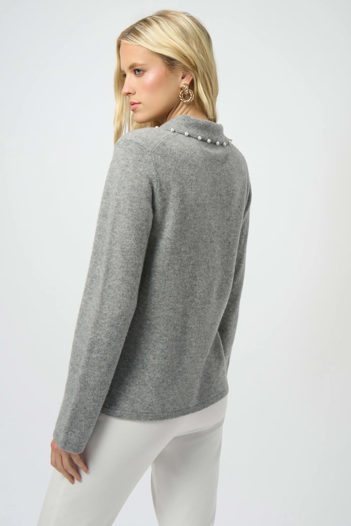 Joseph Ribkoff Ligth Grey Melange Cashmere Long Sleeve Sweater