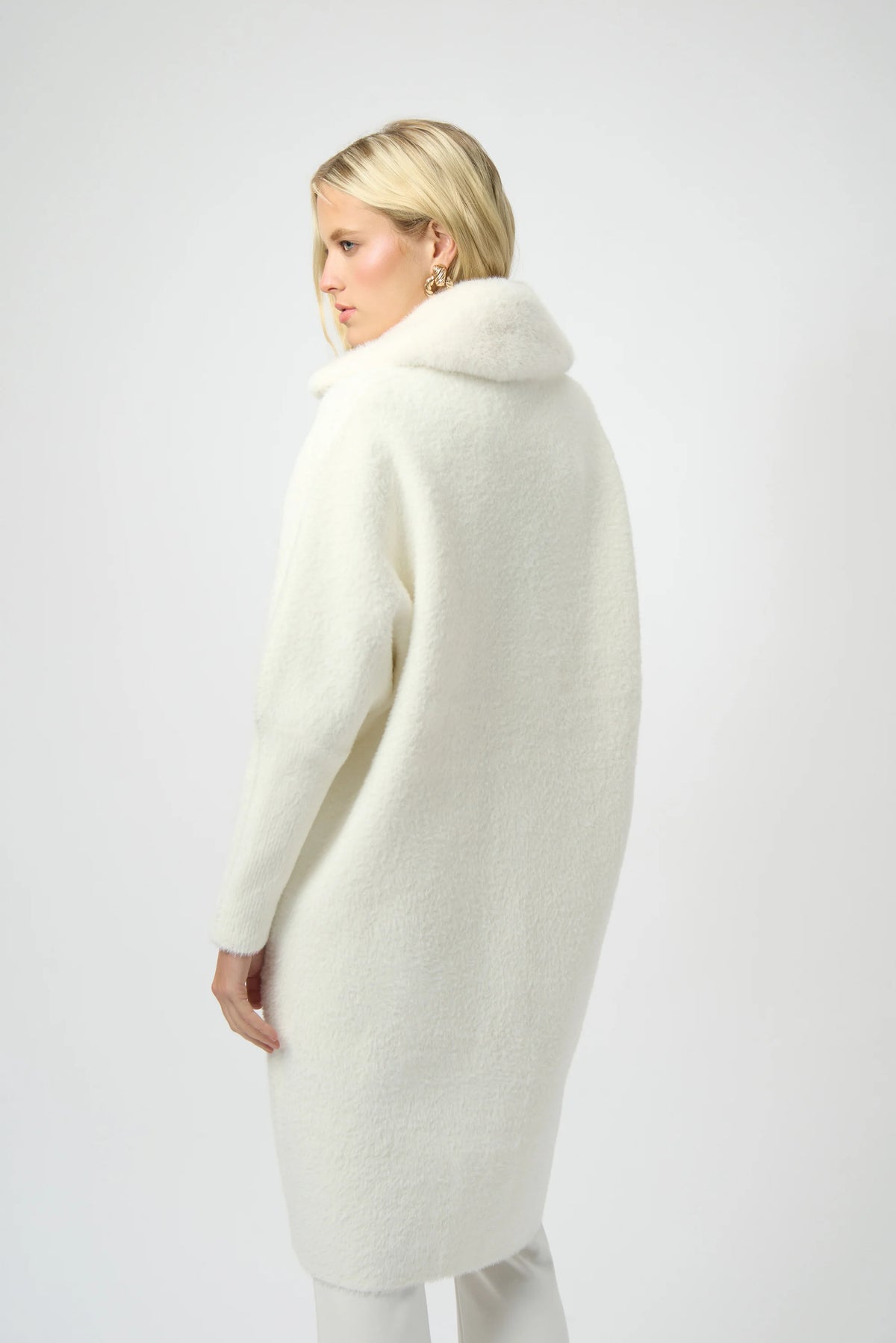 Joseph Ribkoff Winter White Feather Yarn and Faux Fur Sweater Coat