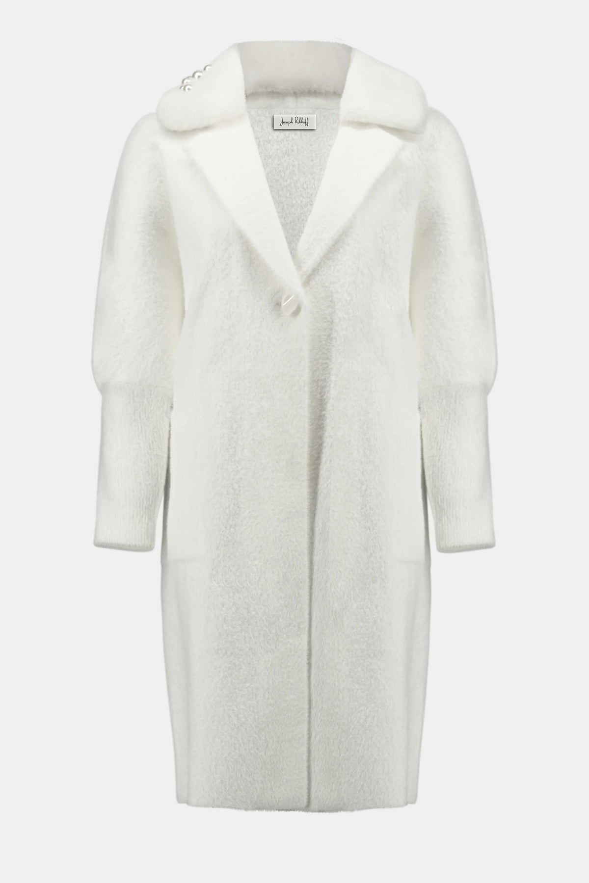 Joseph Ribkoff Winter White Feather Yarn and Faux Fur Sweater Coat