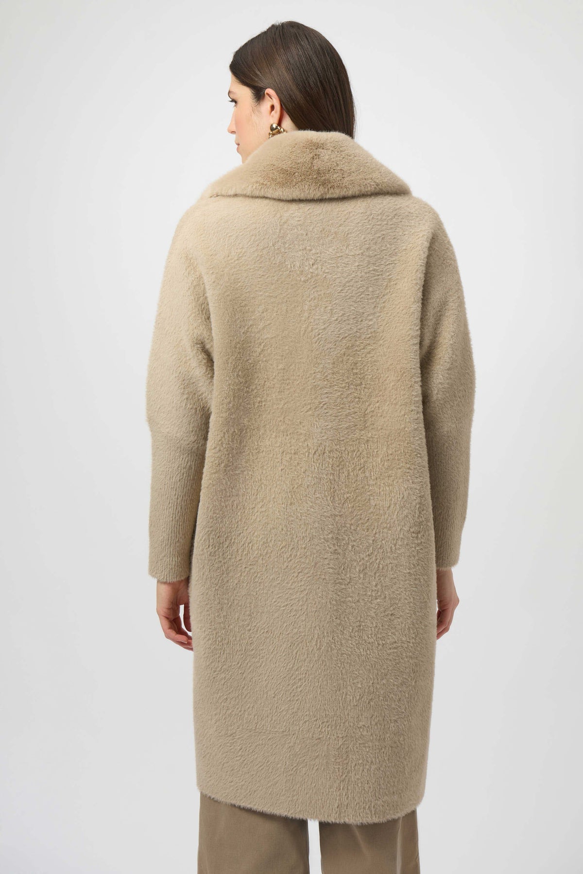 Joseph Ribkoff Fawn Feather Yarn and Faux Fur Sweater Coat