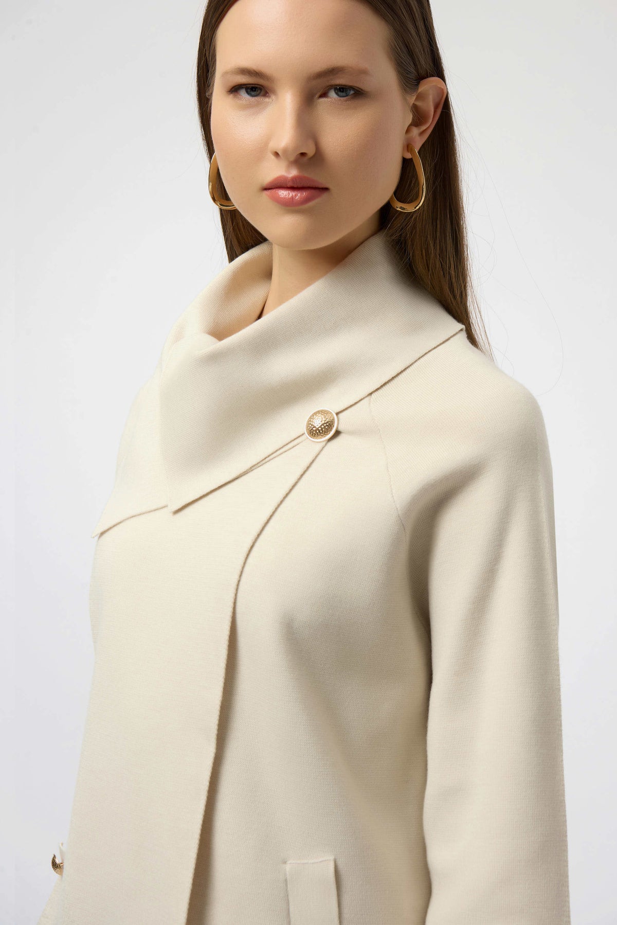 Joseph Ribkoff Birch Melange Sweater Knit Coat with Overlap Collar