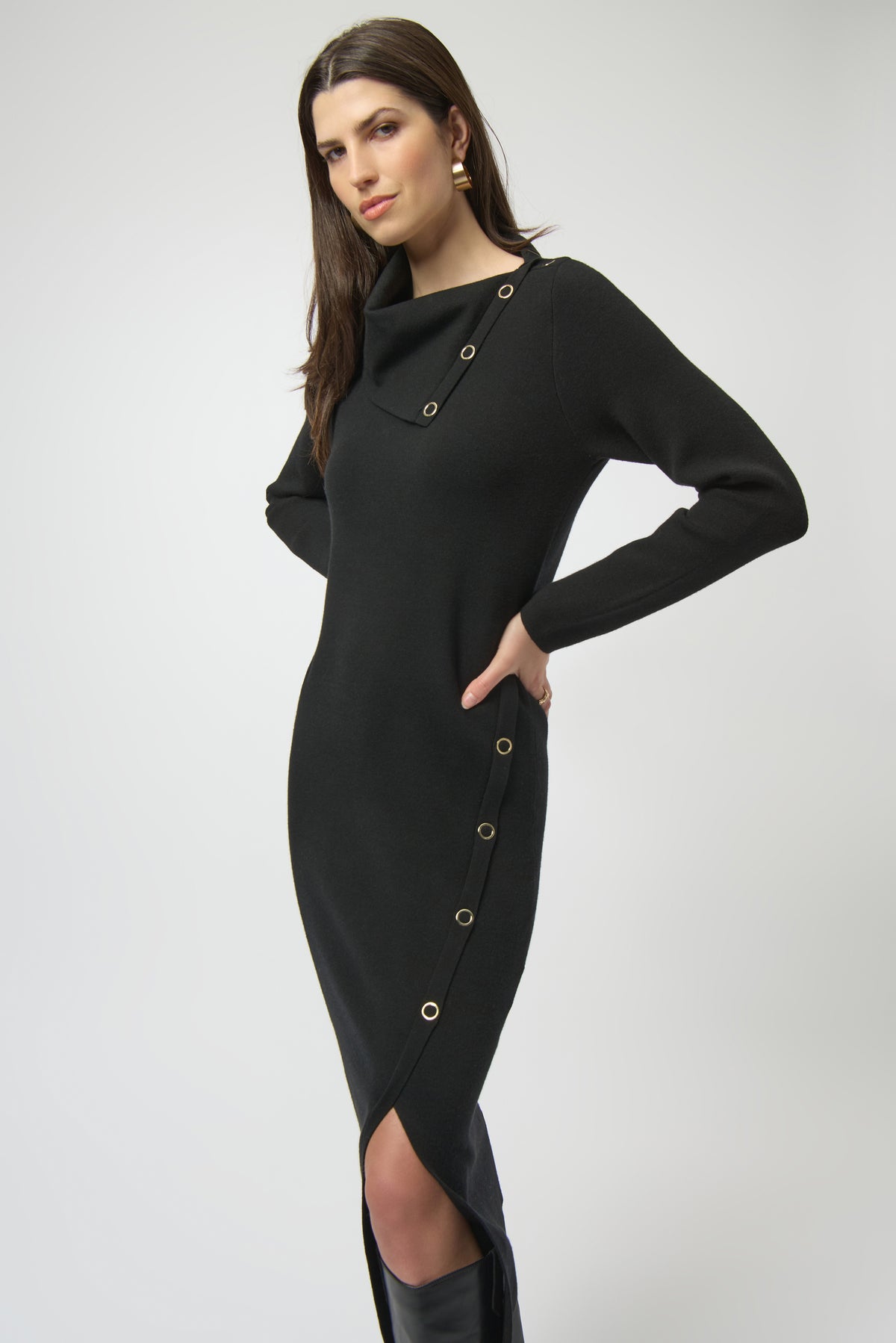 Joseph Ribkoff Black Sweater Knit Sheath Dress with Eyelet Detail