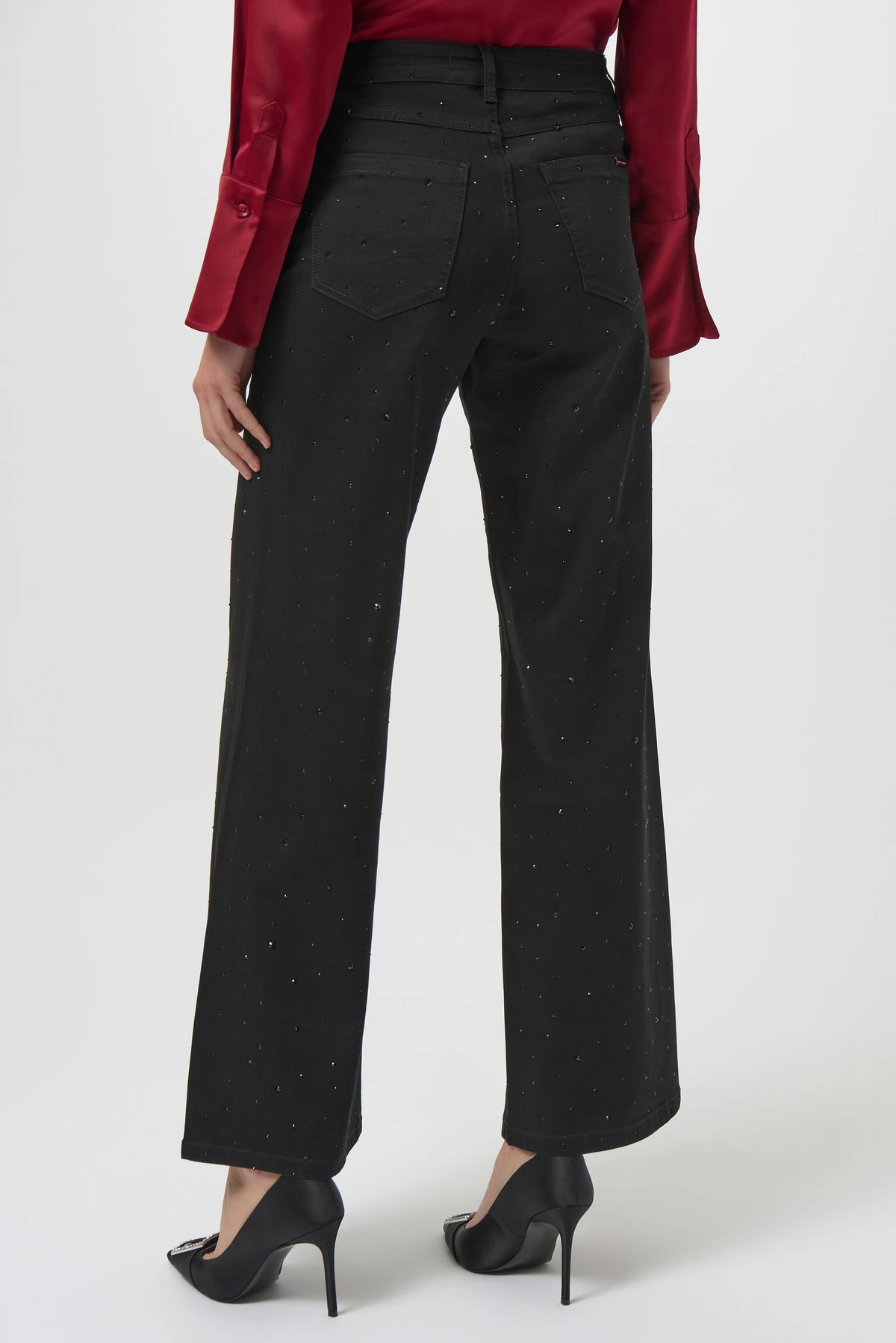 Joseph Ribkoff Black Classic Wide Leg Jeans with Rhinestones