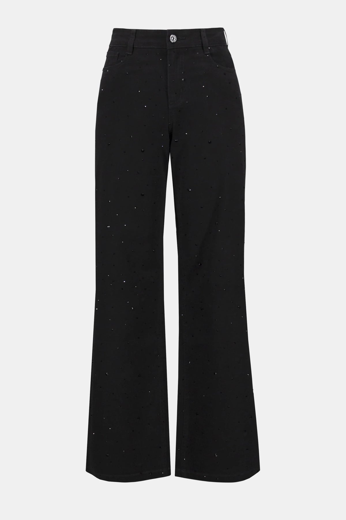 Joseph Ribkoff Black Classic Wide Leg Jeans with Rhinestones