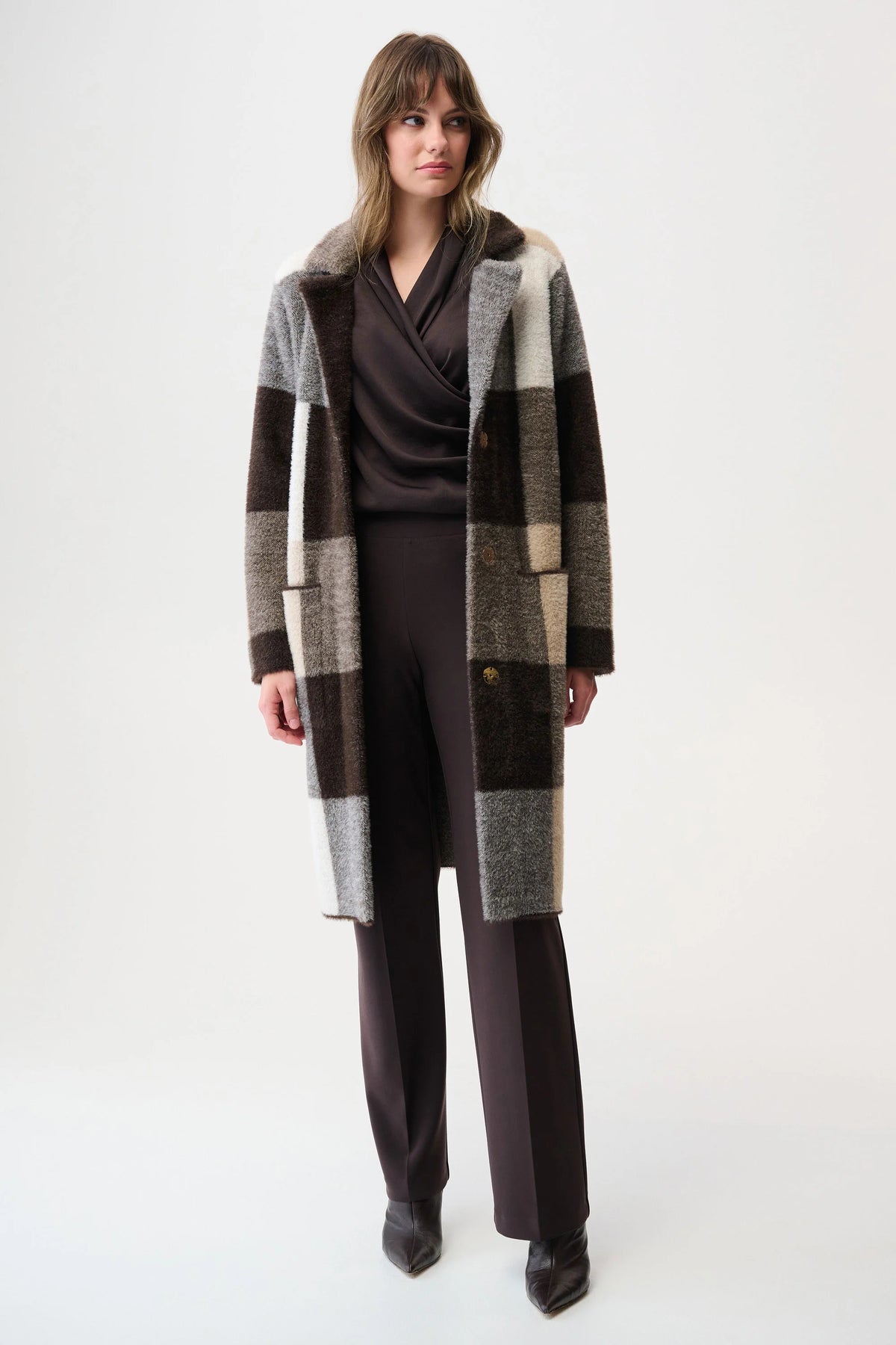 Joseph Ribkoff Feather Yarn Abstract Print Sweater Coat