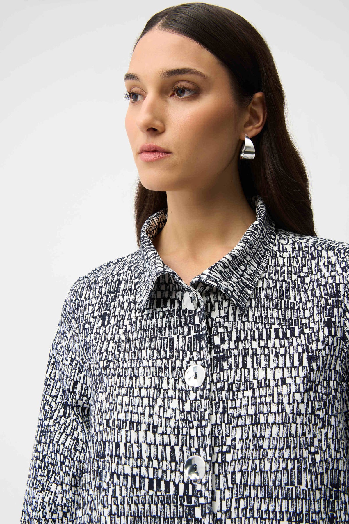 Joseph Ribkoff Vanilla/Midnight Blue Millennium Abstract Print Trapeze Jacket