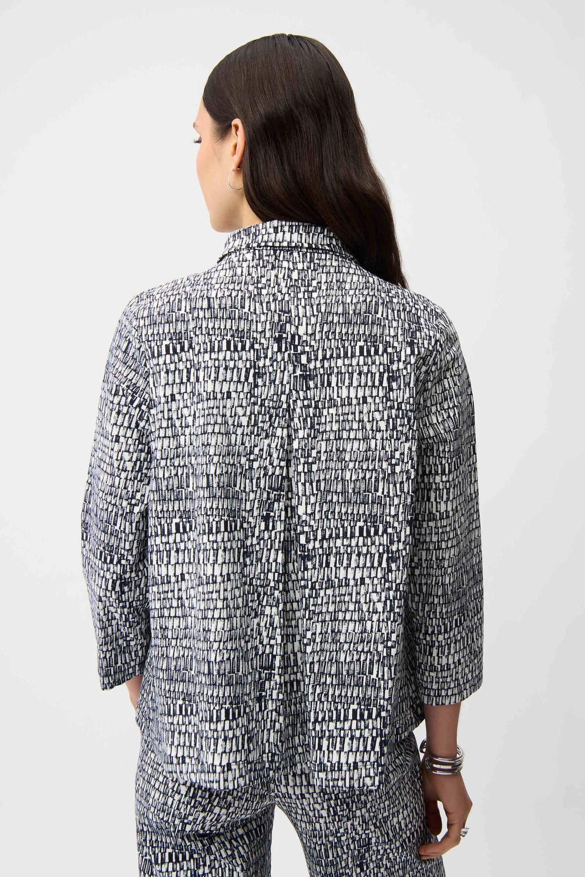Joseph Ribkoff Vanilla/Midnight Blue Millennium Abstract Print Trapeze Jacket