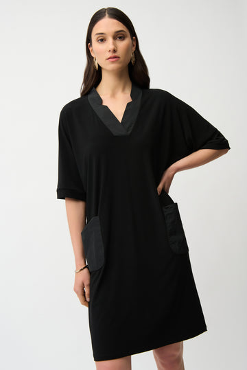 Joseph Ribkoff Black Silky Knit & Memory Straight Dress With V-neckline