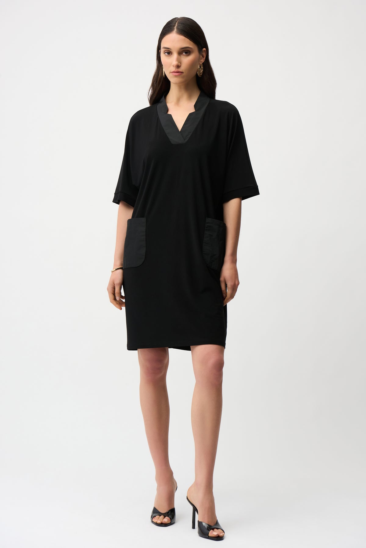 Joseph Ribkoff Black Silky Knit &amp; Memory Straight Dress With V-neckline