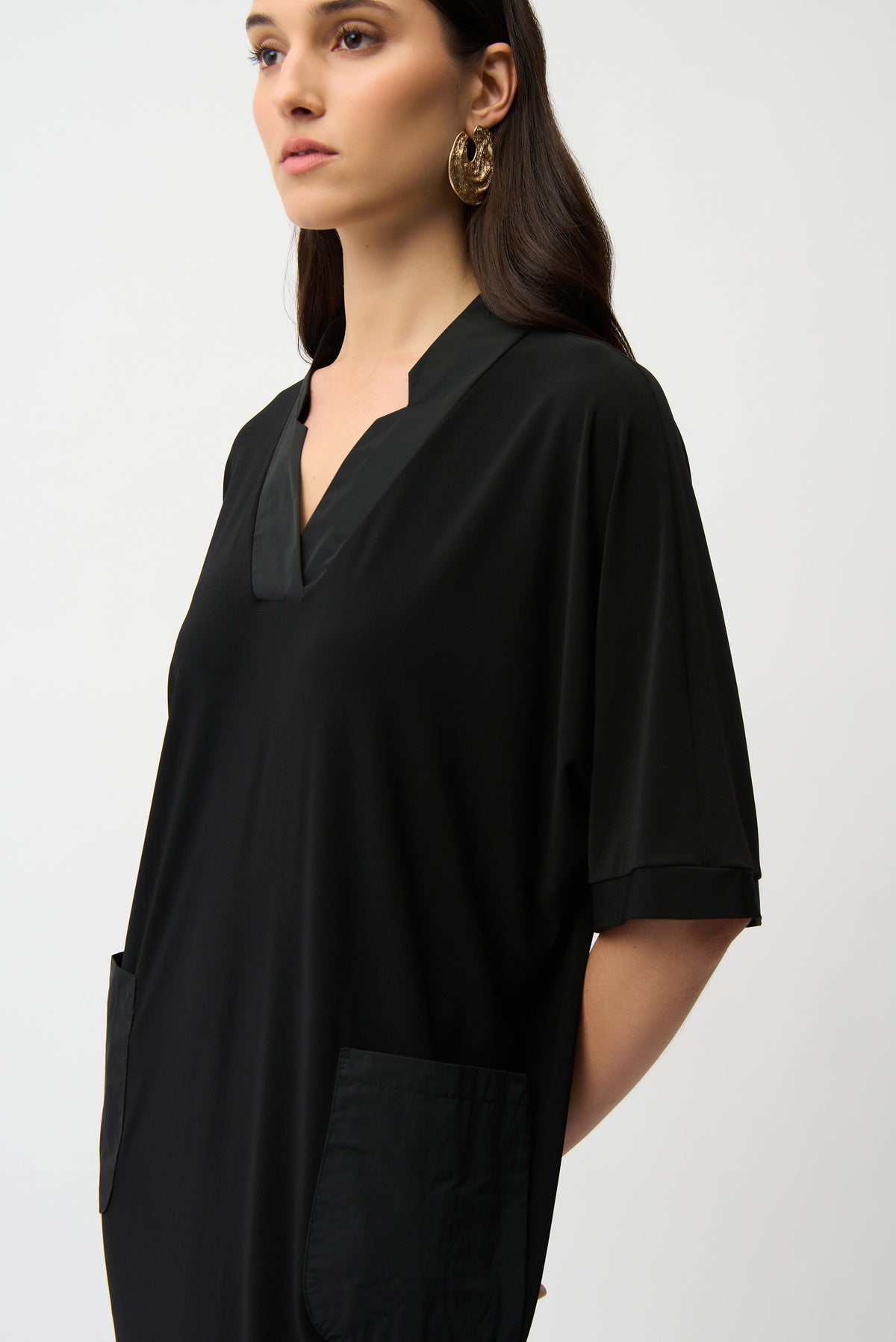 Joseph Ribkoff Black Silky Knit &amp; Memory Straight Dress With V-neckline