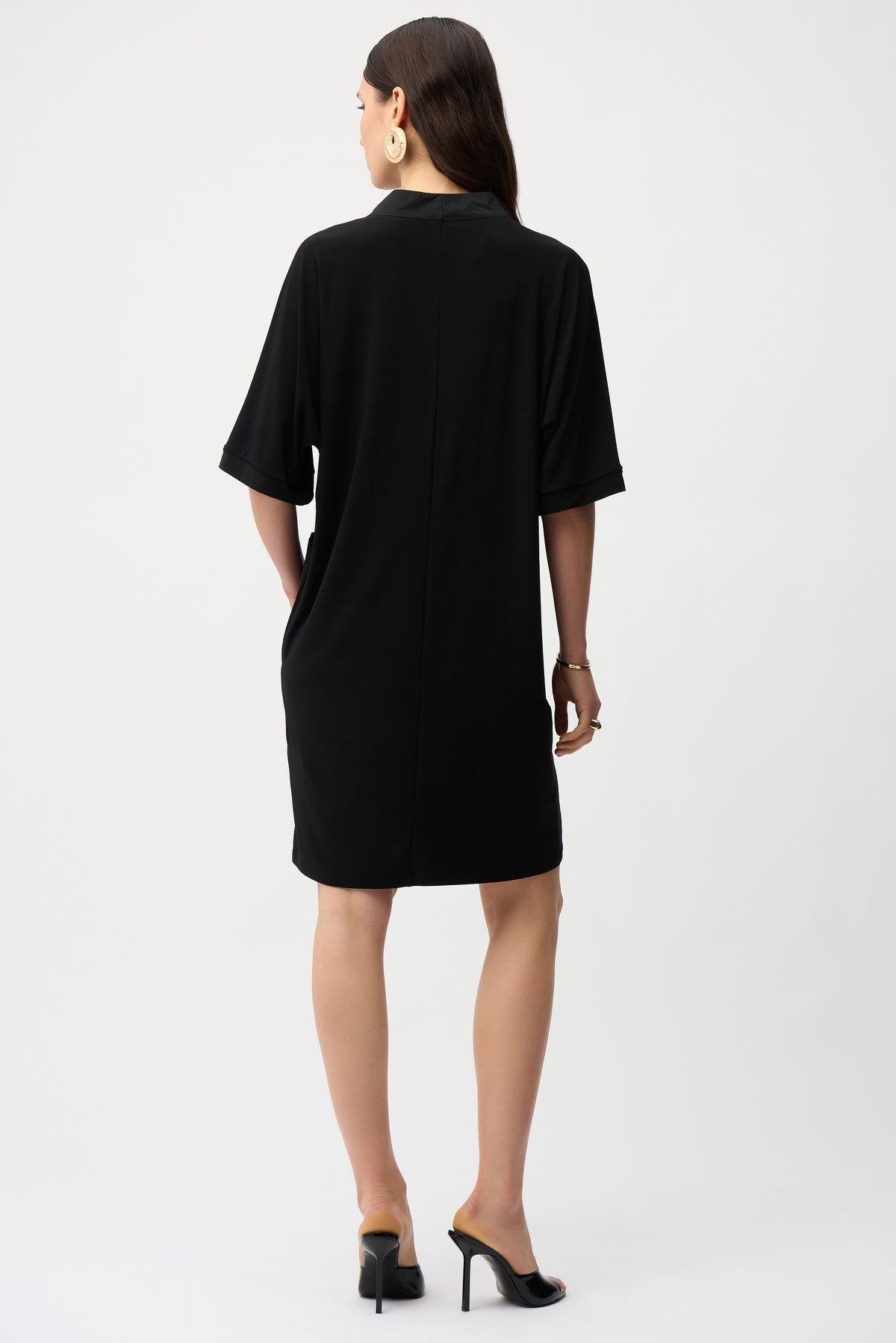 Joseph Ribkoff Black Silky Knit &amp; Memory Straight Dress With V-neckline