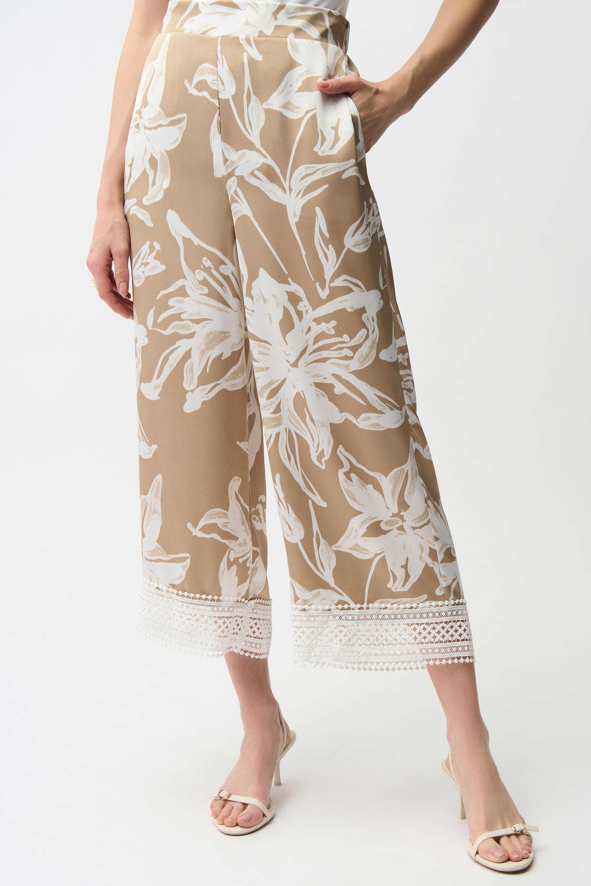 Joseph Ribkoff Recycled Satin Floral Print Pull-On Culotte Pants