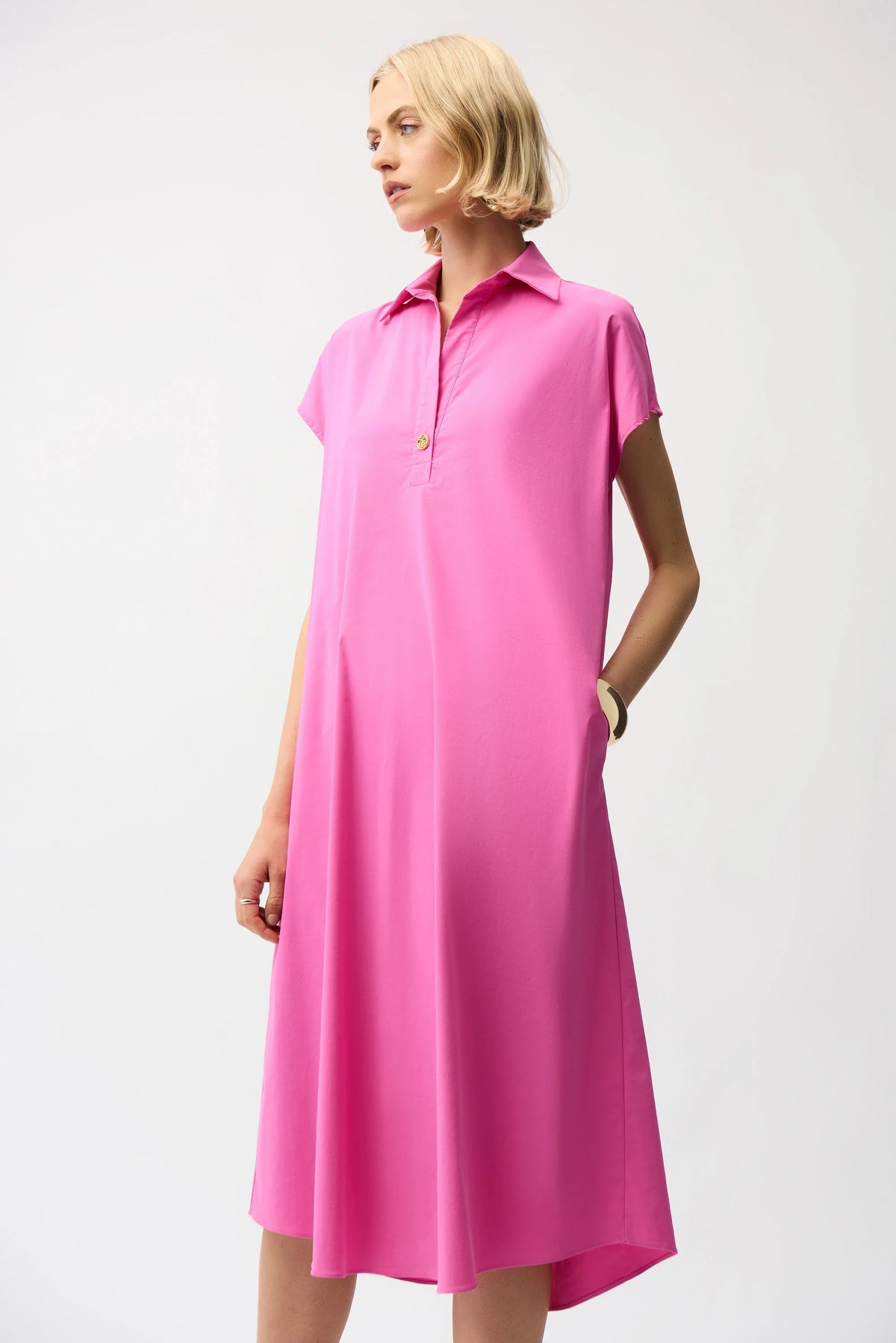 Joseph Ribkoff Pink Sherbet Stretch Poplin Trapeze Shirt Dress