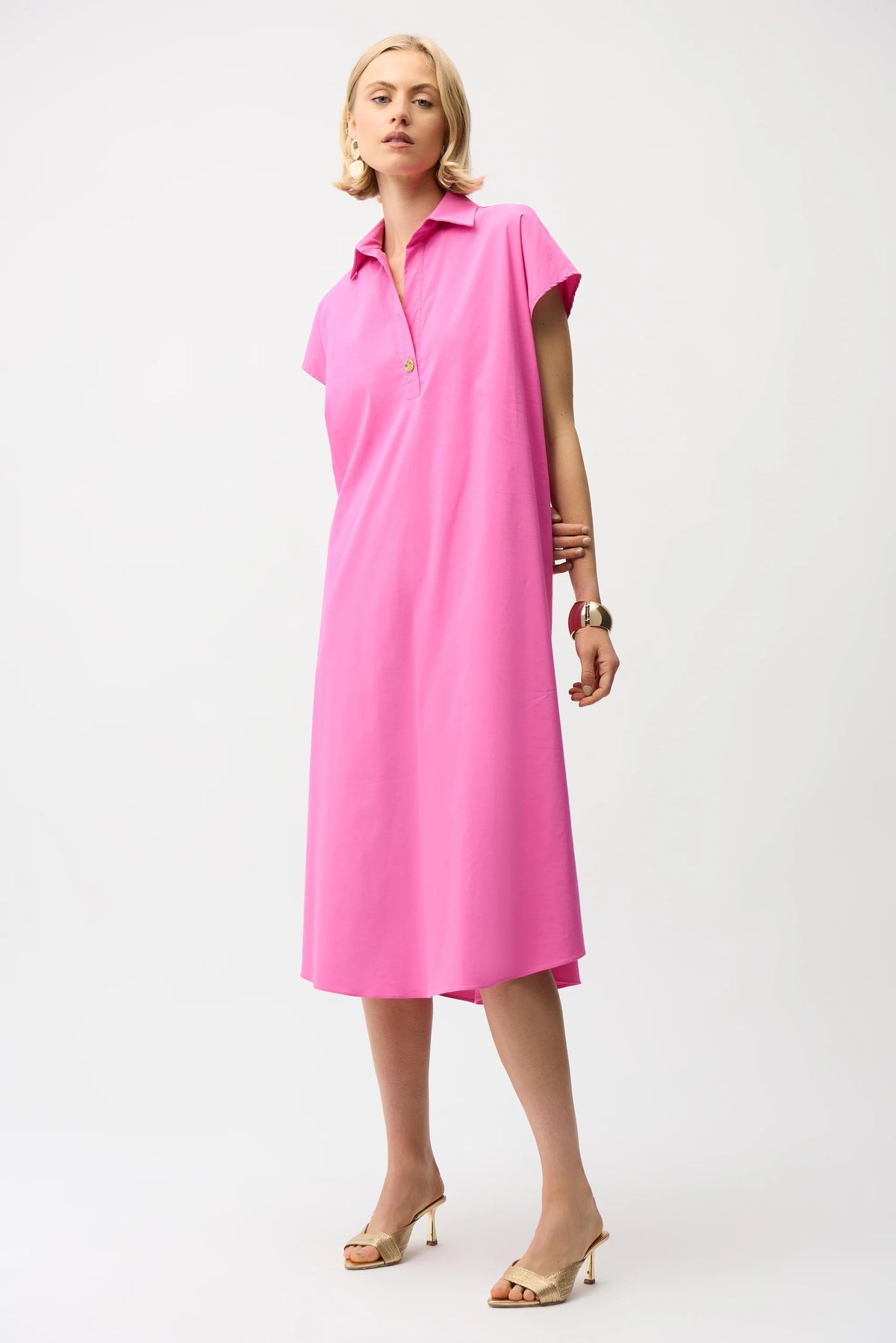 Joseph Ribkoff Pink Sherbet Stretch Poplin Trapeze Shirt Dress