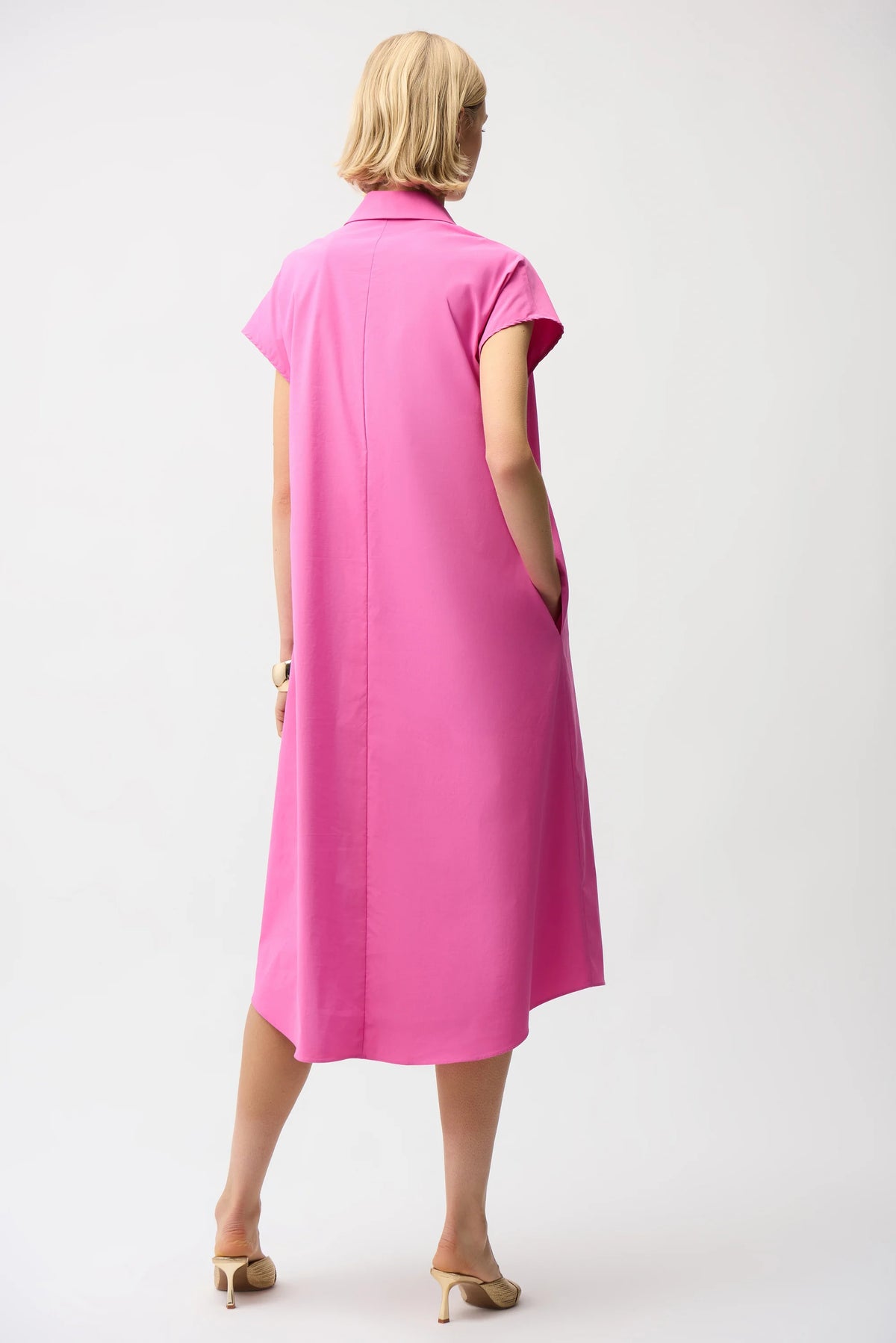 Joseph Ribkoff Pink Sherbet Stretch Poplin Trapeze Shirt Dress