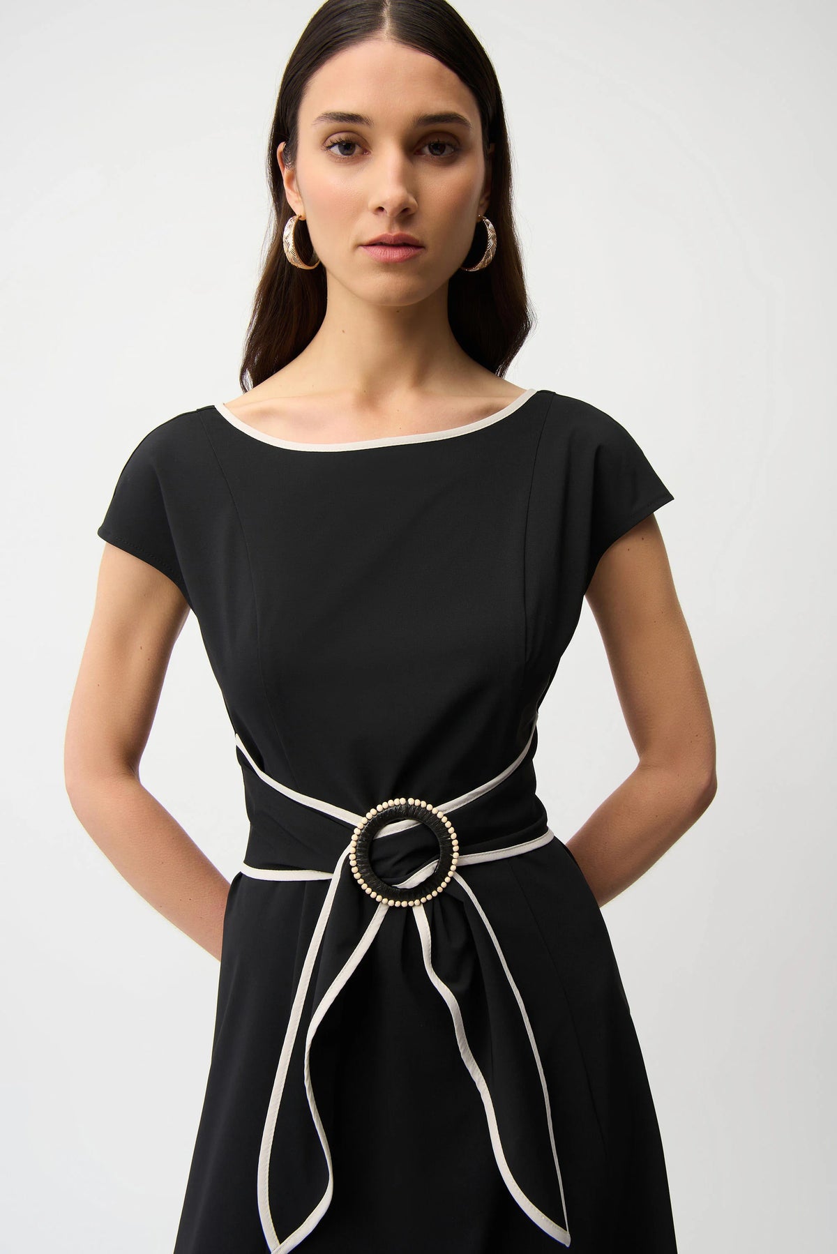 Joseph Ribkoff Strech Woven Color Block Fit and Flare Dress With Sash