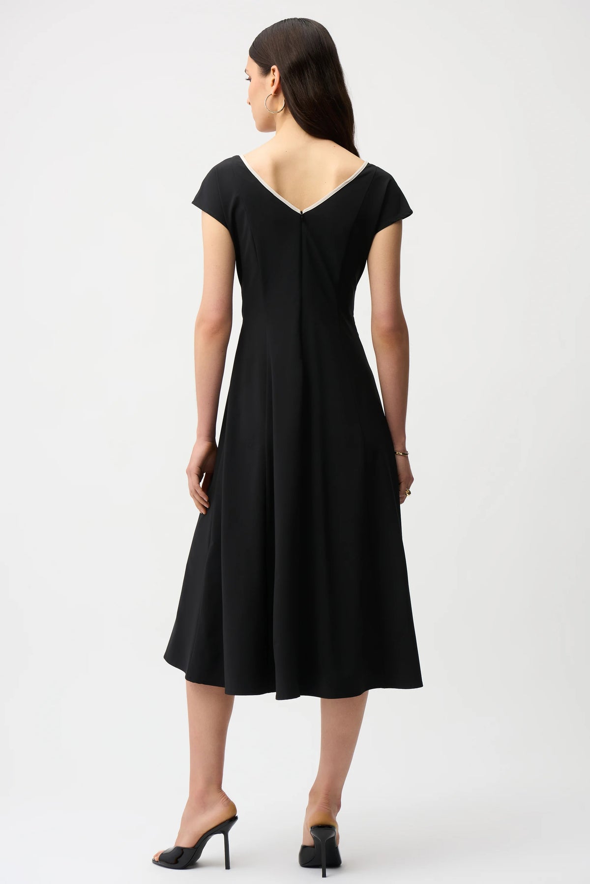 Joseph Ribkoff Strech Woven Color Block Fit and Flare Dress With Sash