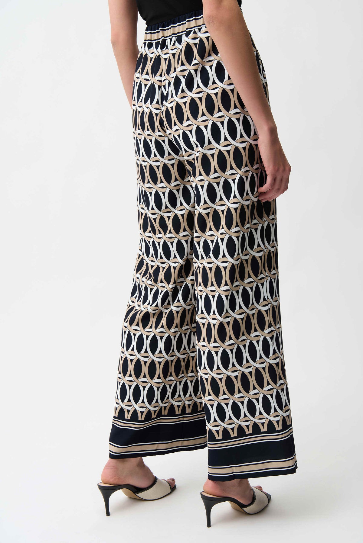 Joseph Ribkoff Midnight Blue/Multi Recycled Woven Geometric Print Wide Leg Pull-On Pants