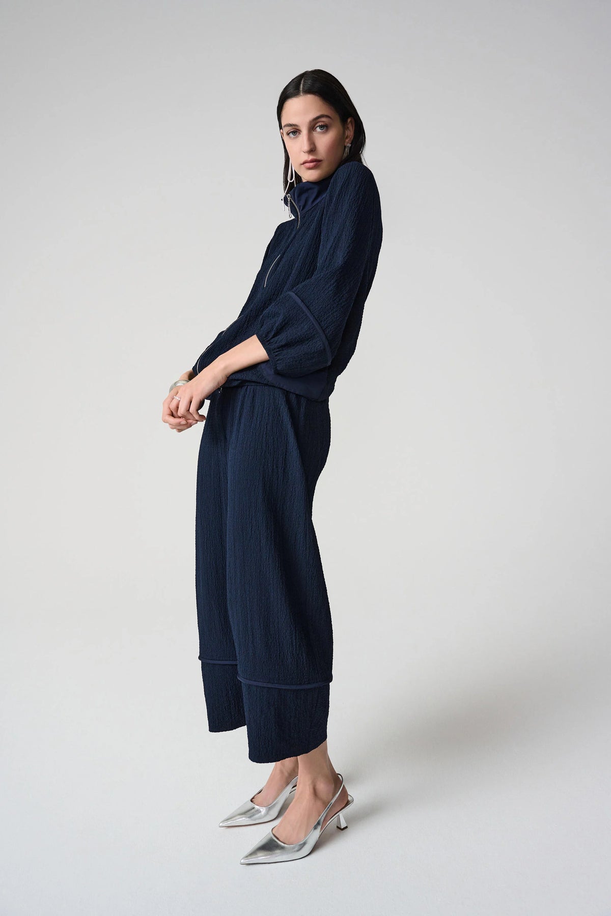 Joseph Ribkoff Midnight Blue Seersucker Balloon Pull-On Pants