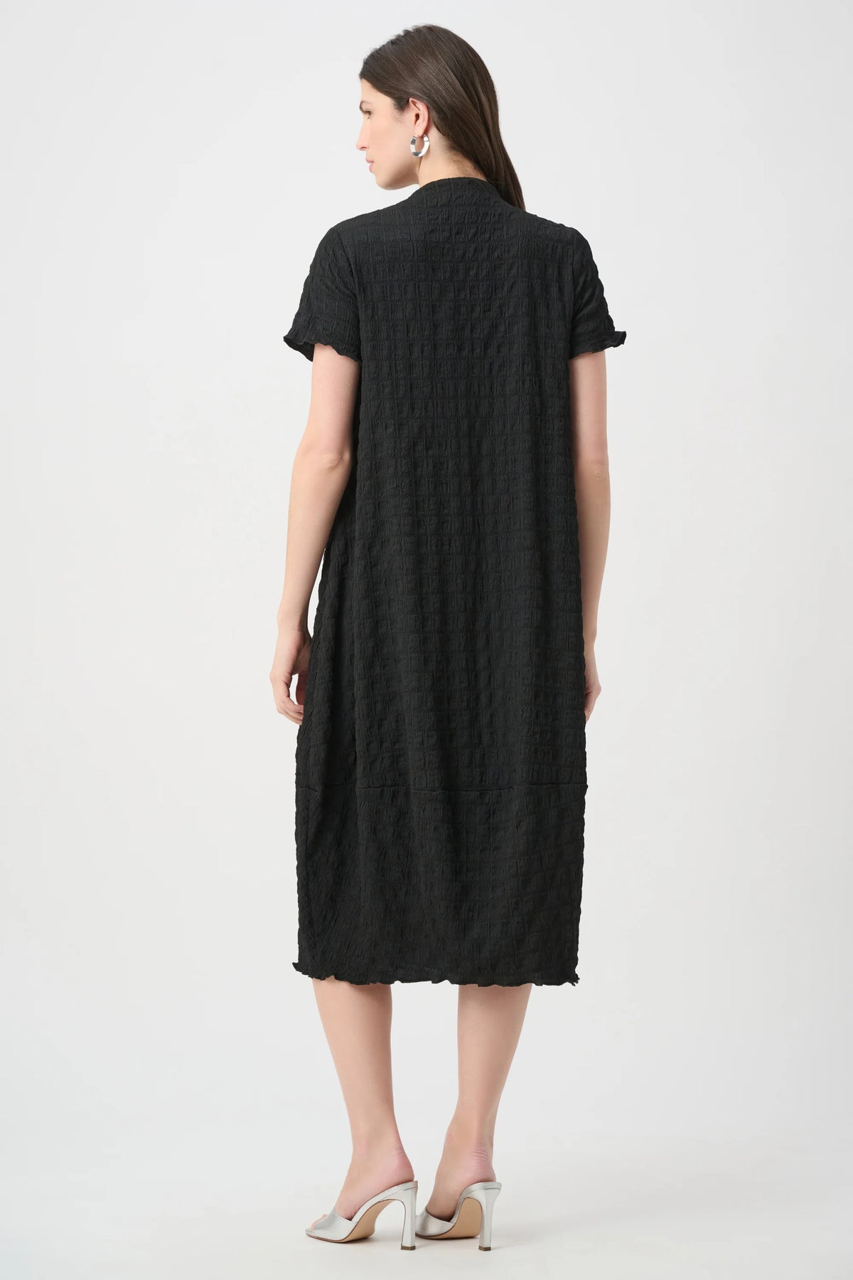 Joseph Ribkoff Black/Vanilla Textured Knit Cocoon Dress With Front Zipper