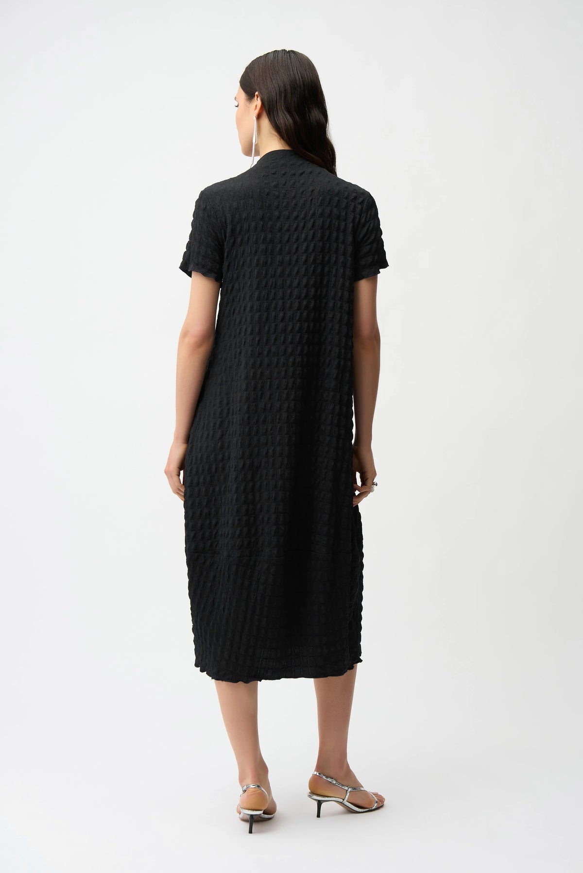 Joseph Ribkoff Black/Vanilla Textured Knit Cocoon Dress With Front Zipper