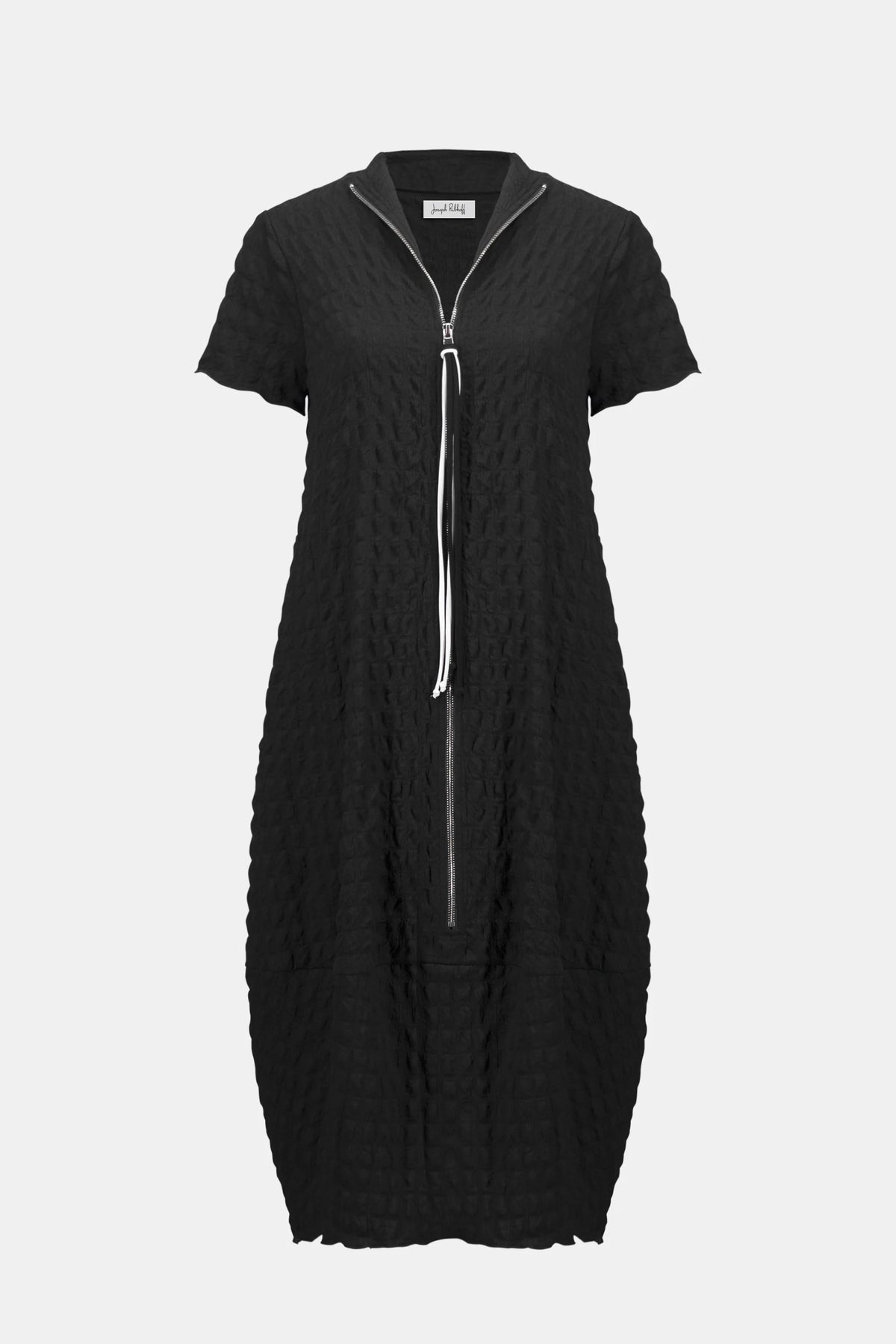 Joseph Ribkoff Midnight Blue/Vanilla Textured Knit Cocoon Dress With Front Zipper