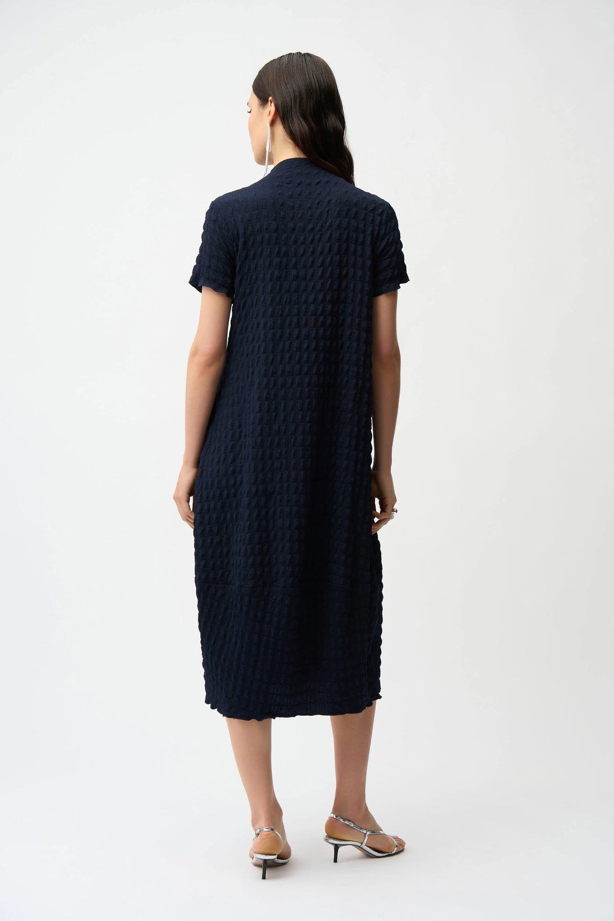 Joseph Ribkoff Midnight Blue/Vanilla Textured Knit Cocoon Dress With Front Zipper