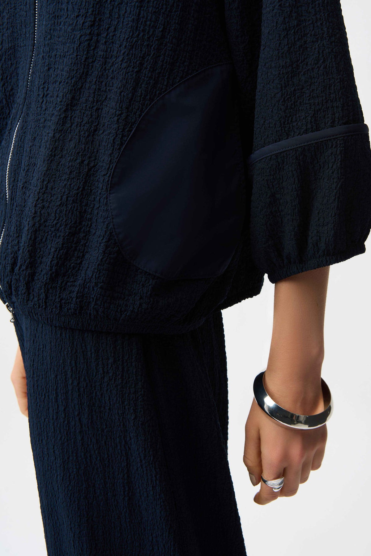 Joseph Ribkoff Midnight Blue Seersucker &amp; Memory Bomber Jacket