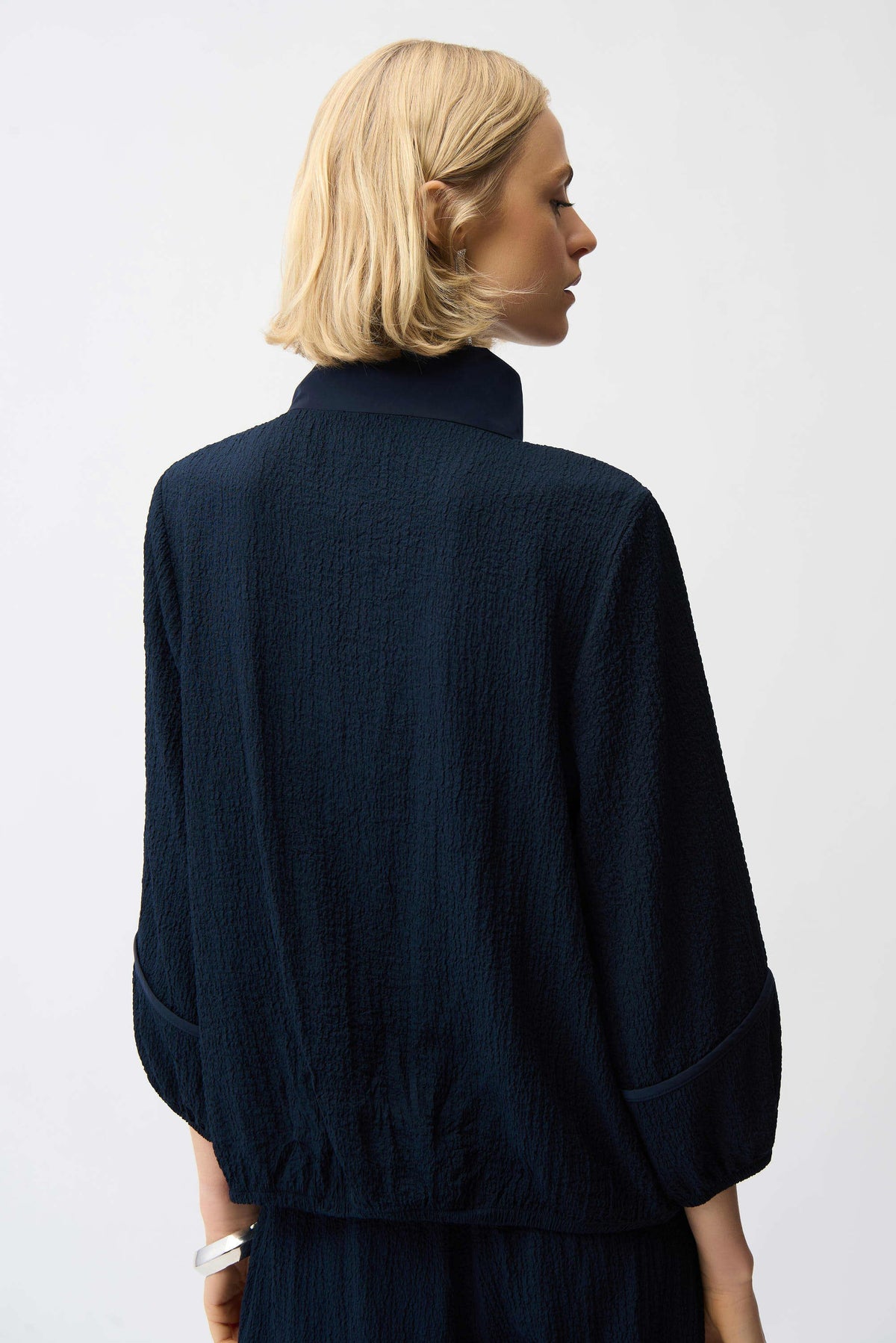 Joseph Ribkoff Midnight Blue Seersucker &amp; Memory Bomber Jacket