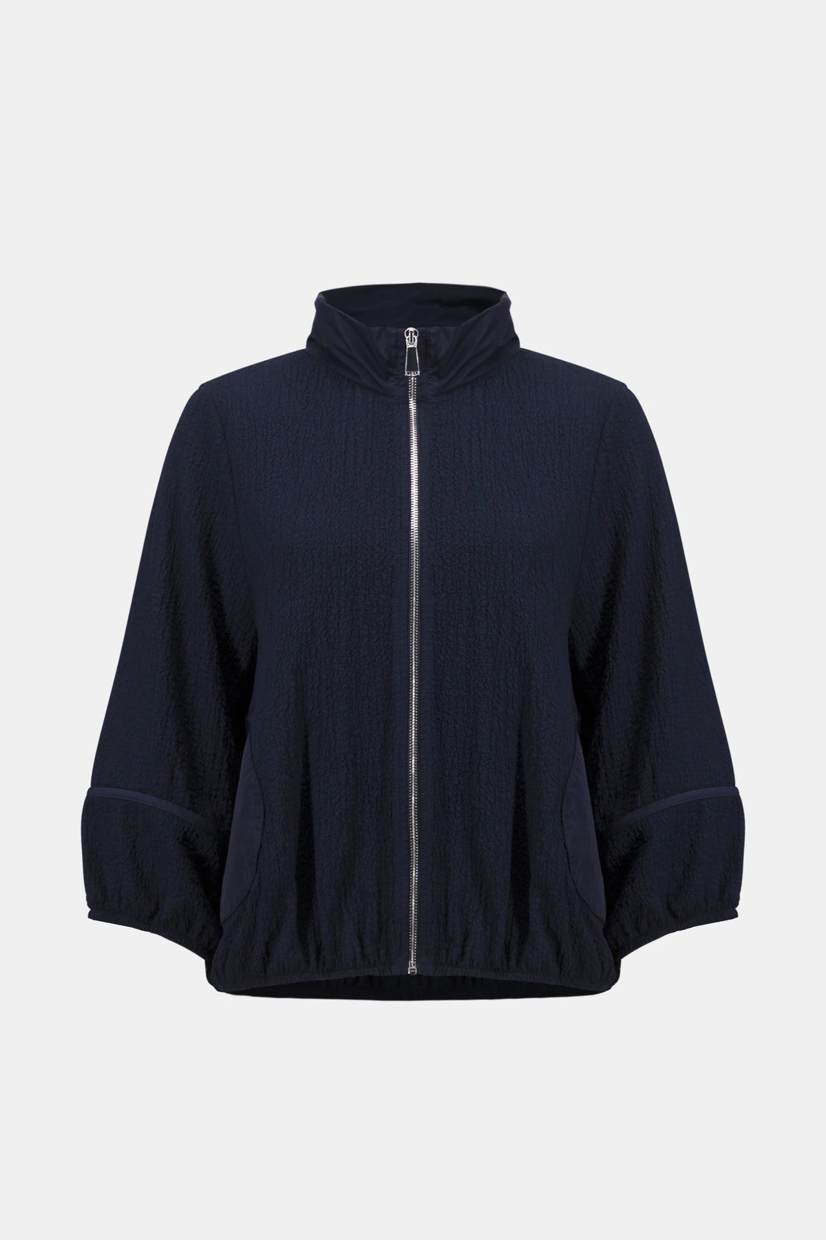 Joseph Ribkoff Midnight Blue Seersucker &amp; Memory Bomber Jacket