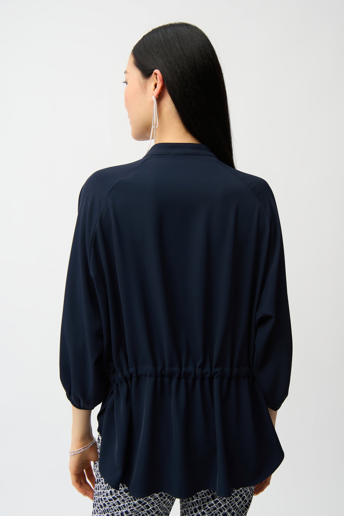 Joseph Ribkoff Midnight Blue Woven Twill Boxy Top With Mandarin Collar