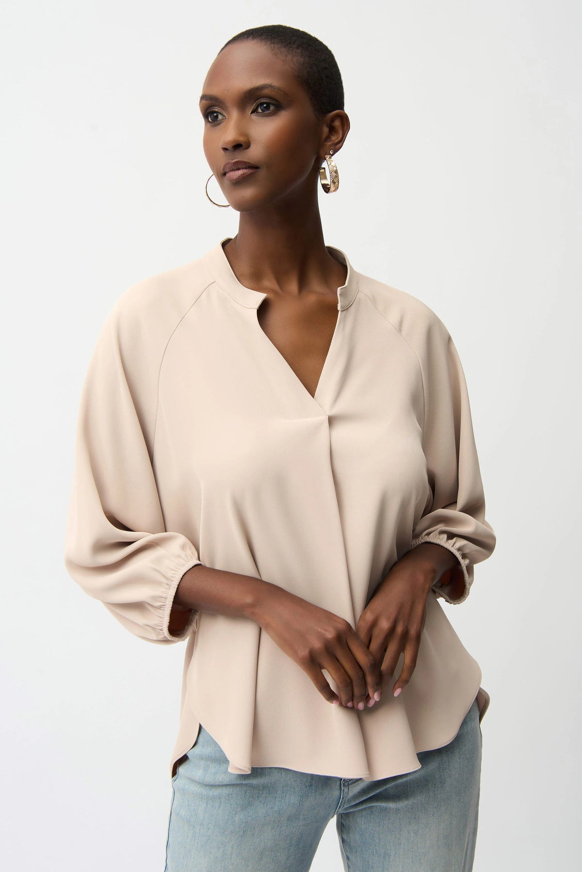 Joseph Ribkoff Woven Twill Boxy Top With Mandarin Collar