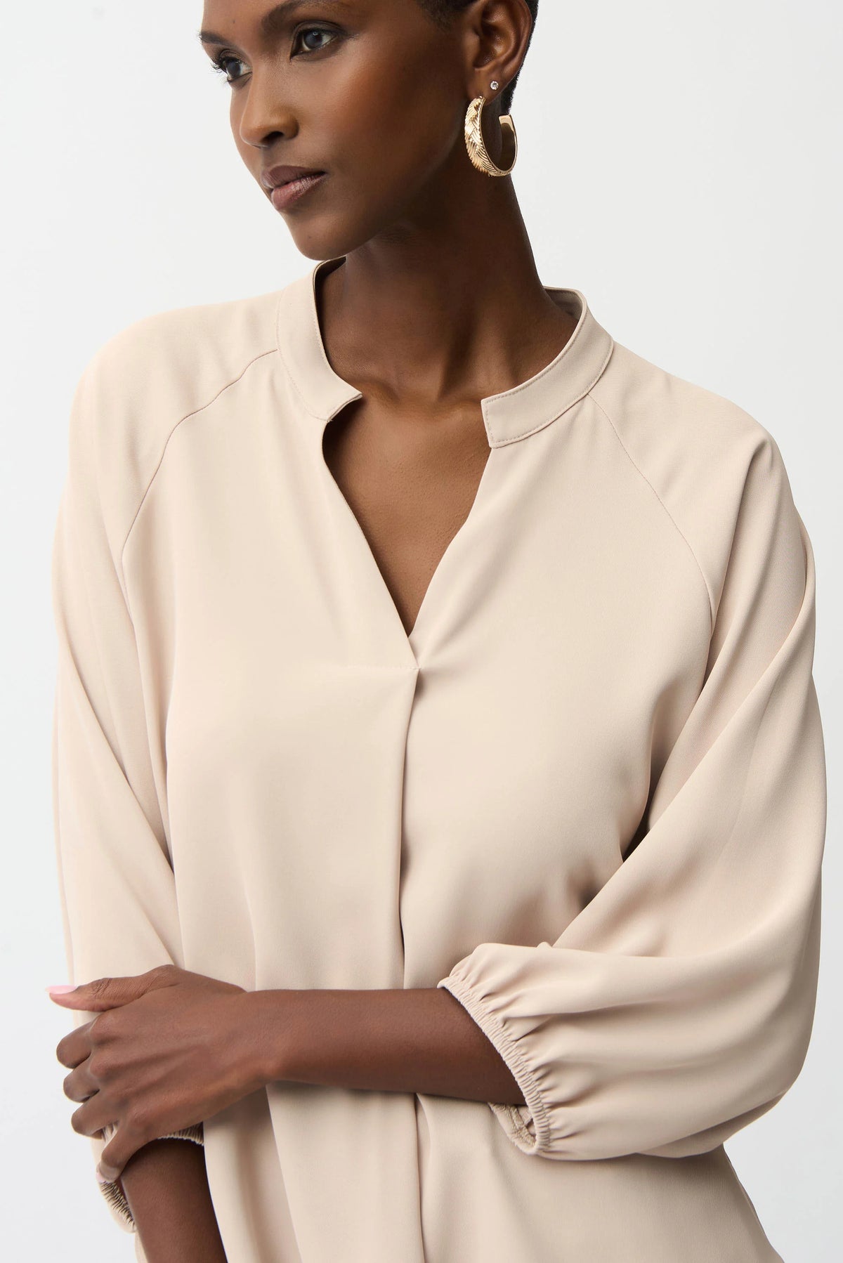 Joseph Ribkoff Woven Twill Boxy Top With Mandarin Collar