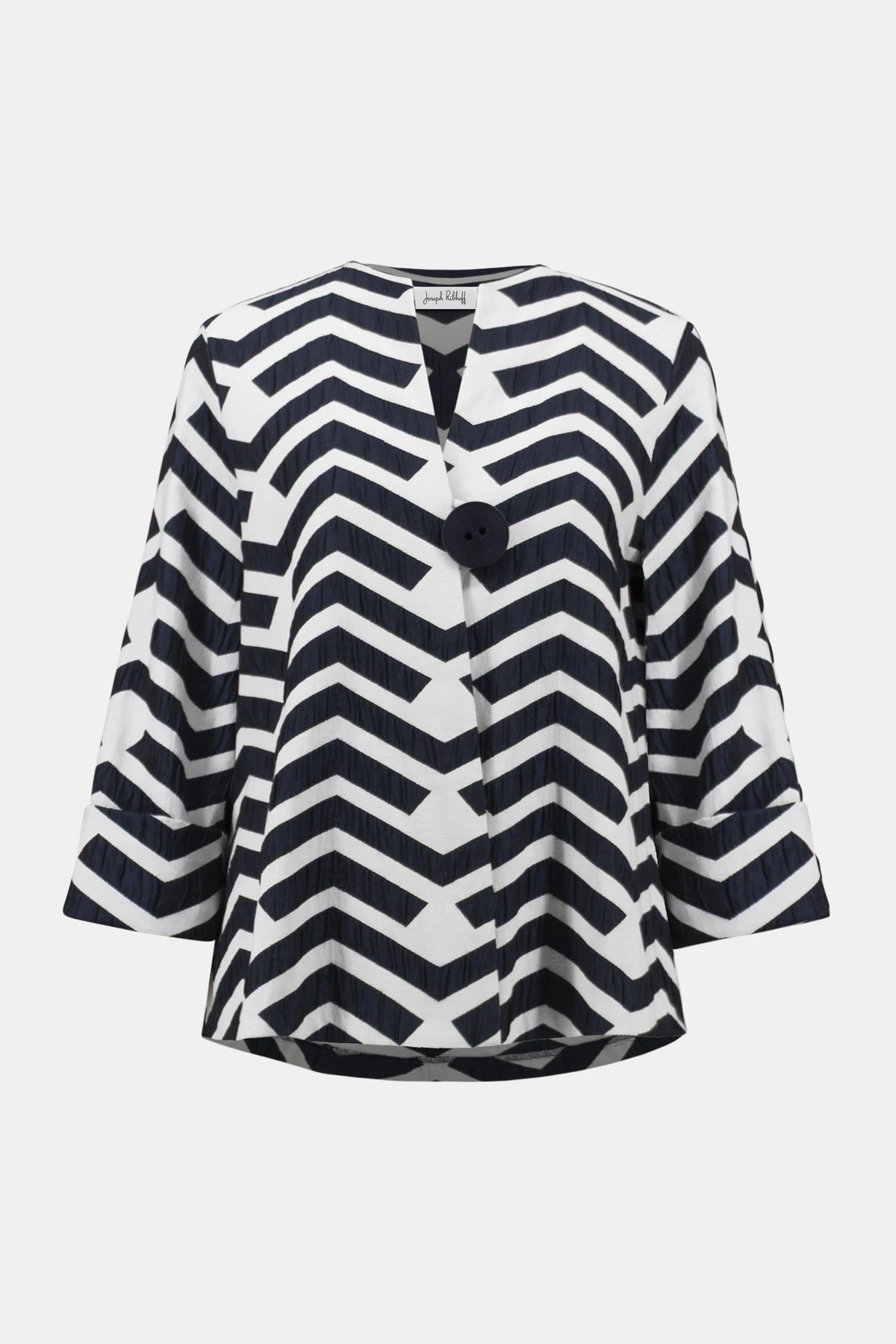 Joseph Ribkoff Off White/Navy Geometric Jacquard Trapeze Jacket