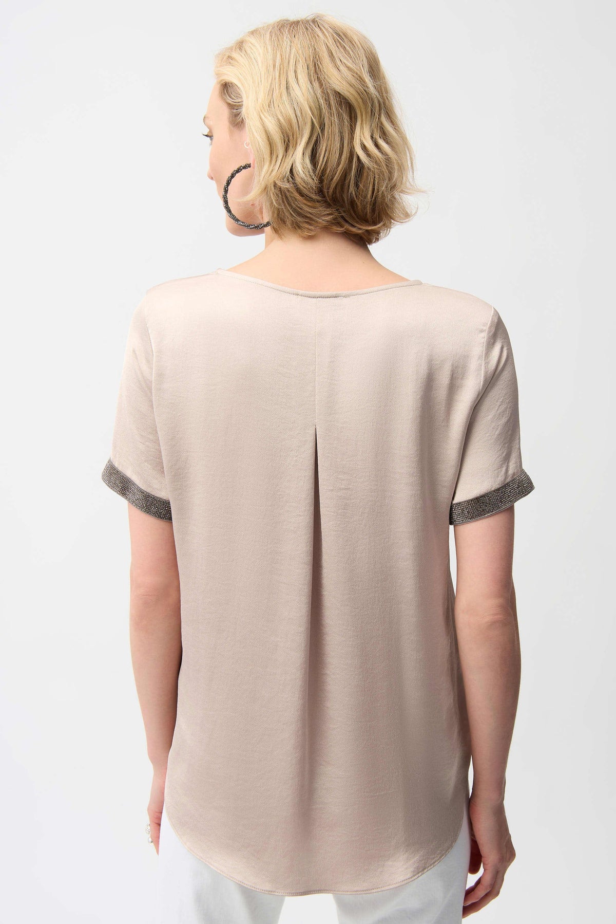 Joseph Ribkoff Parchment Recycled Satin Top With Rhinestones detail