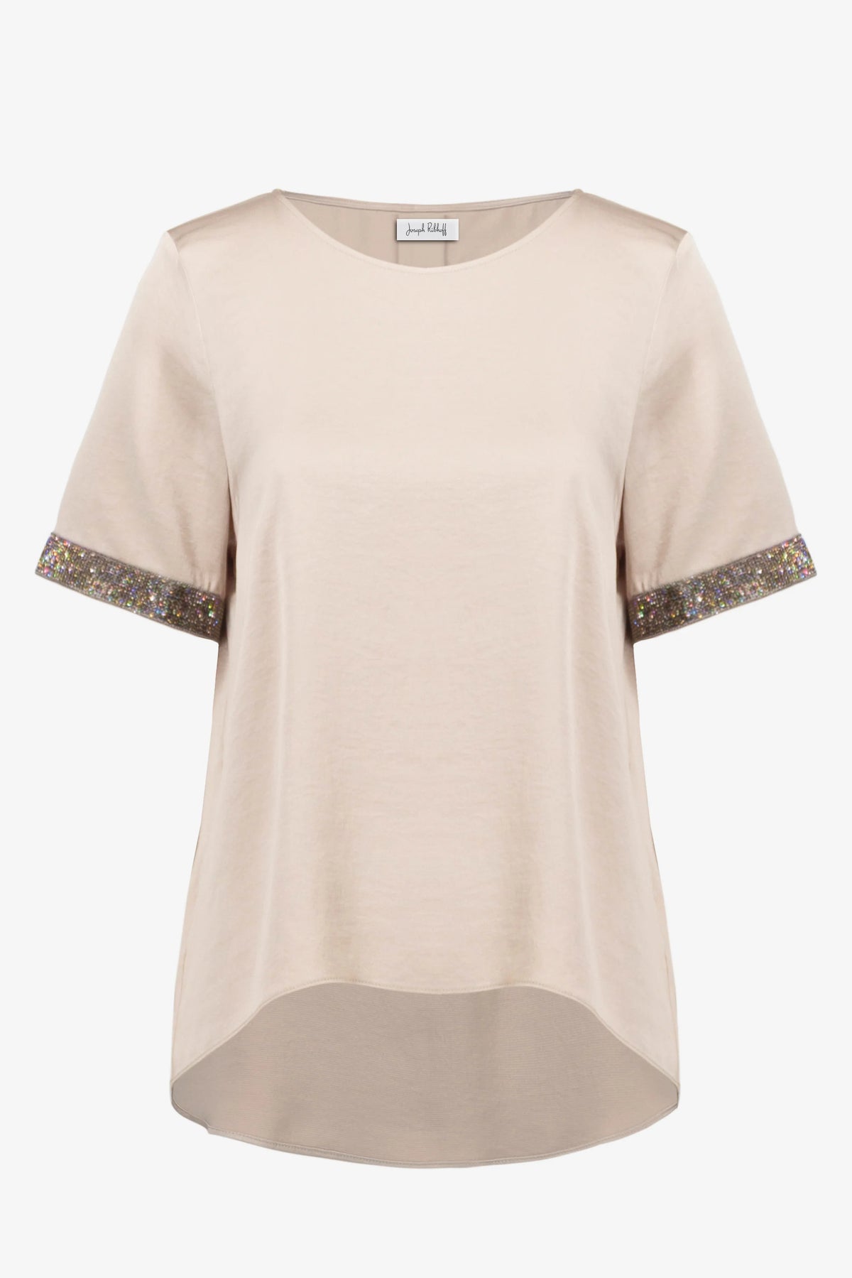 Joseph Ribkoff Parchment Recycled Satin Top With Rhinestones detail