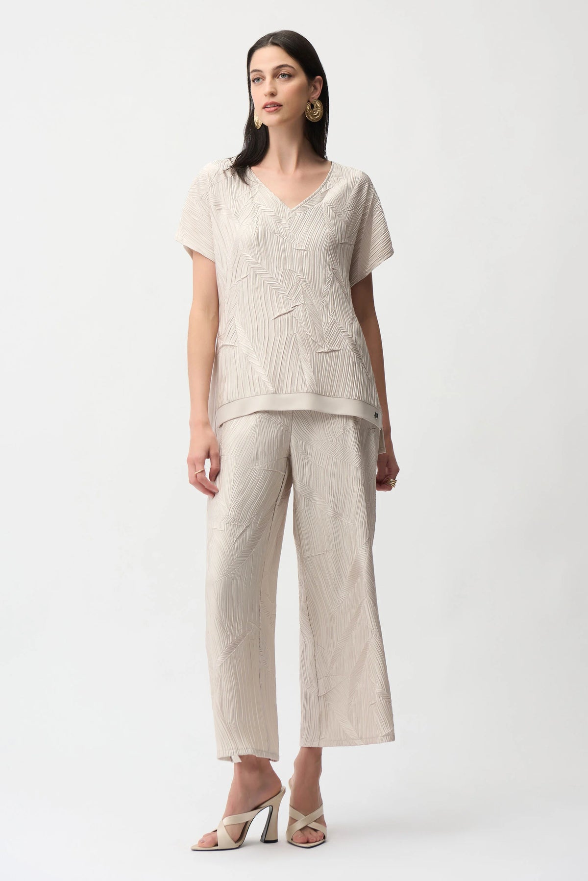 Joseph Ribkoff Moonstone Pleated Satin Boxy Top With Silky Knit Back
