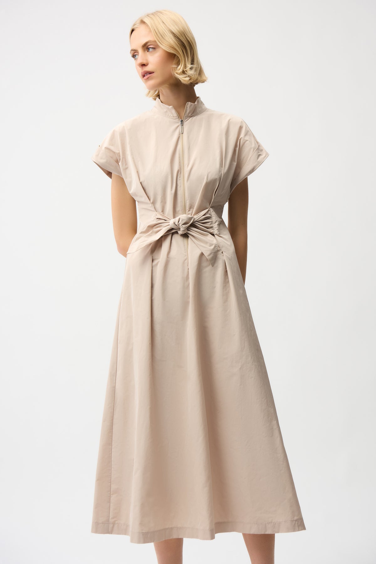 Joseph Ribkoff Parchment Memory Fit And Flare Dress With Tie Waist