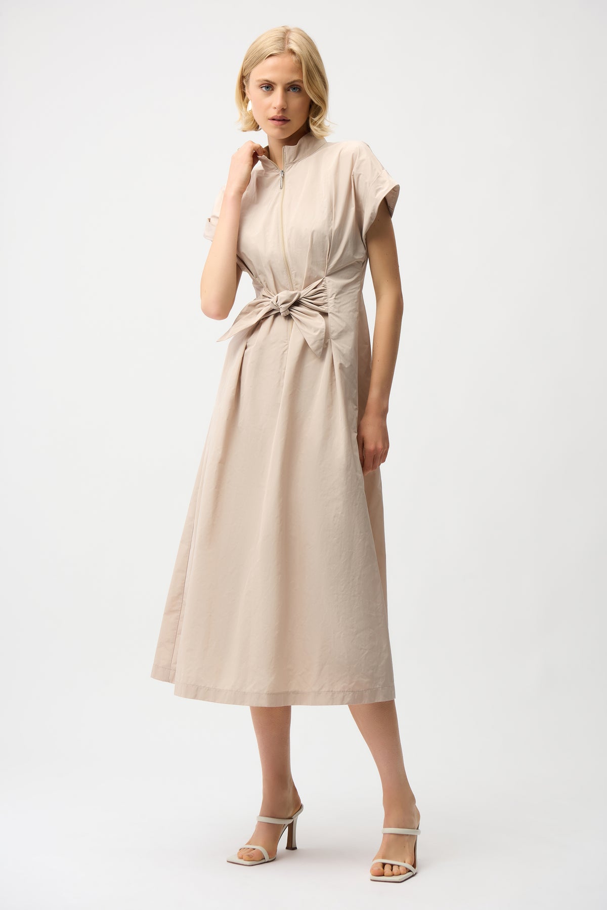 Joseph Ribkoff Parchment Memory Fit And Flare Dress With Tie Waist