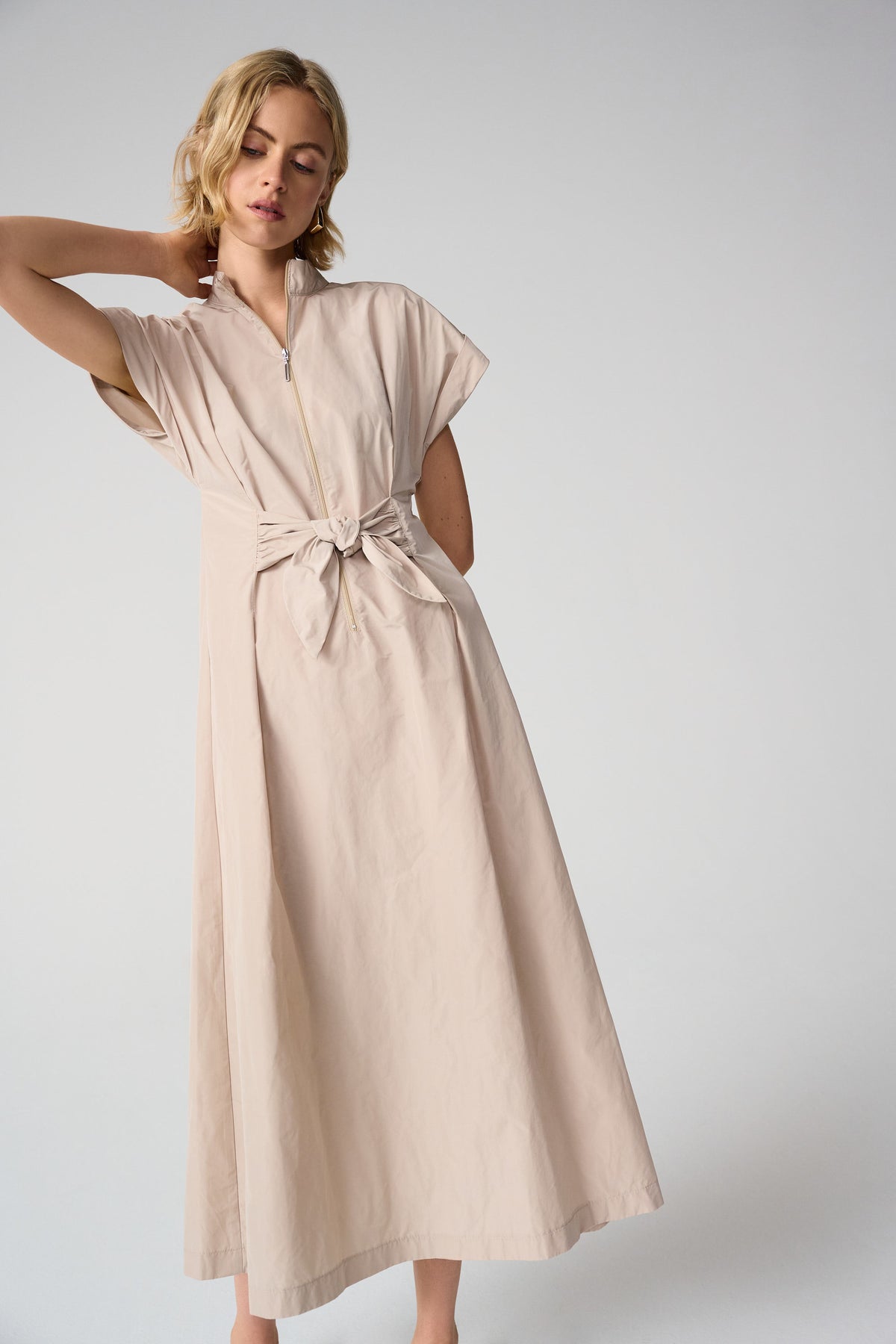 Joseph Ribkoff Parchment Memory Fit And Flare Dress With Tie Waist