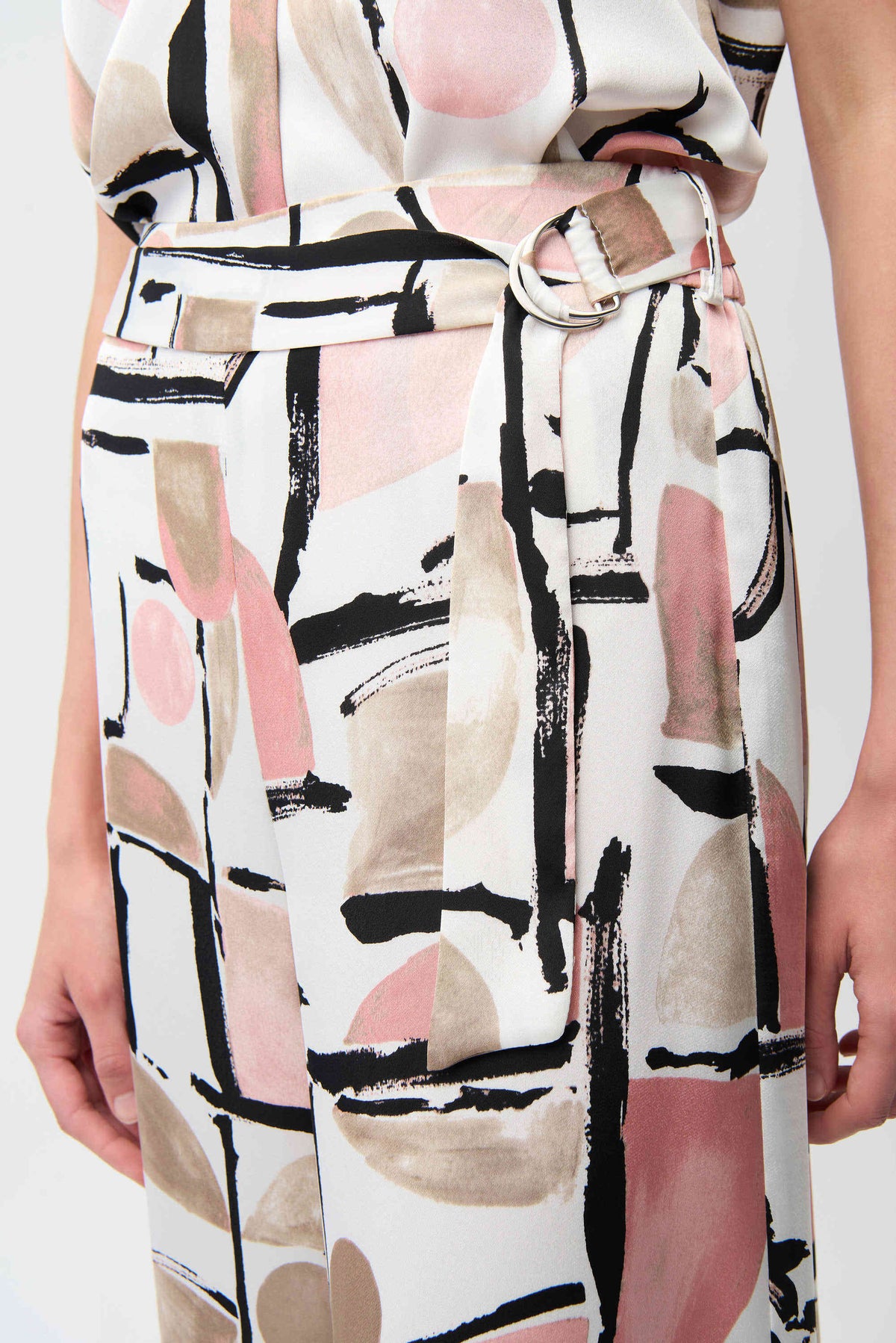 Joseph Ribkoff Vanilla/Multi Recycled Satin Abstract Print Wide Leg Pull-On Pants