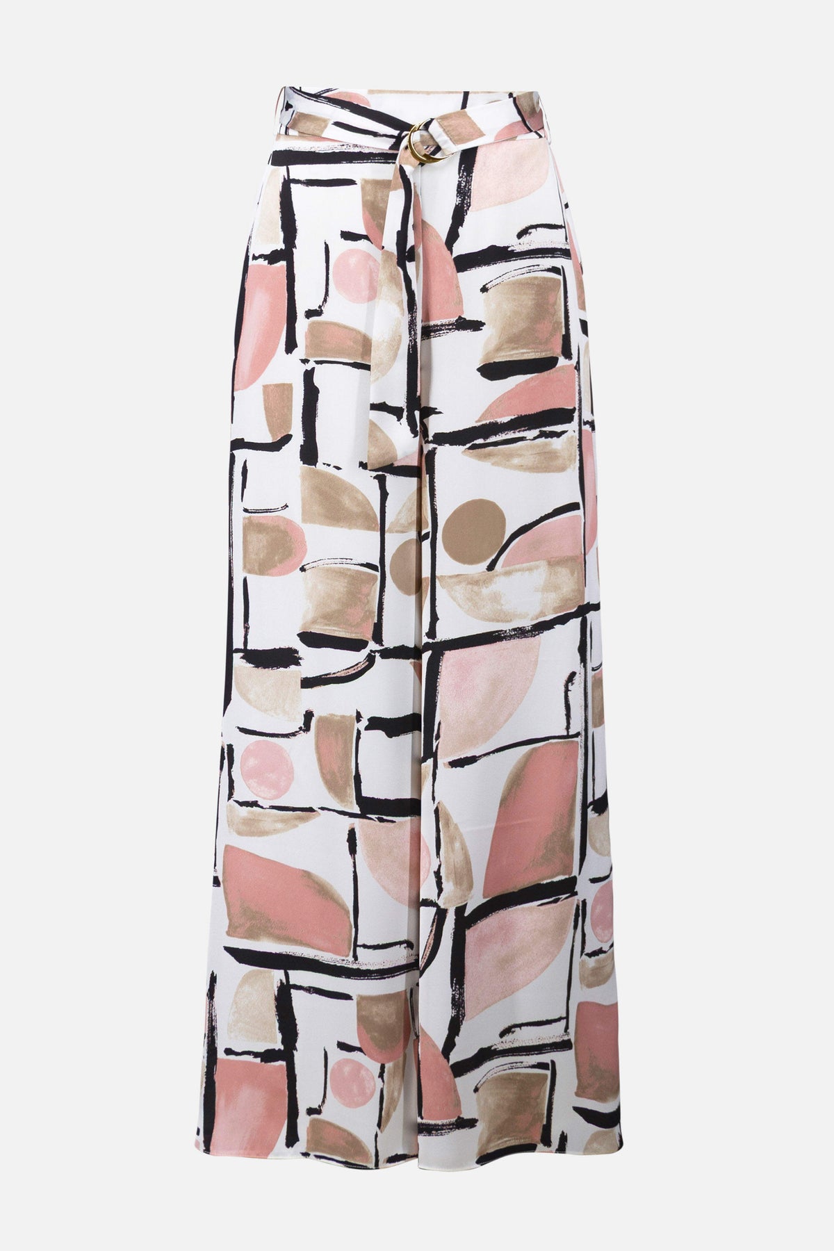 Joseph Ribkoff Vanilla/Multi Recycled Satin Abstract Print Wide Leg Pull-On Pants