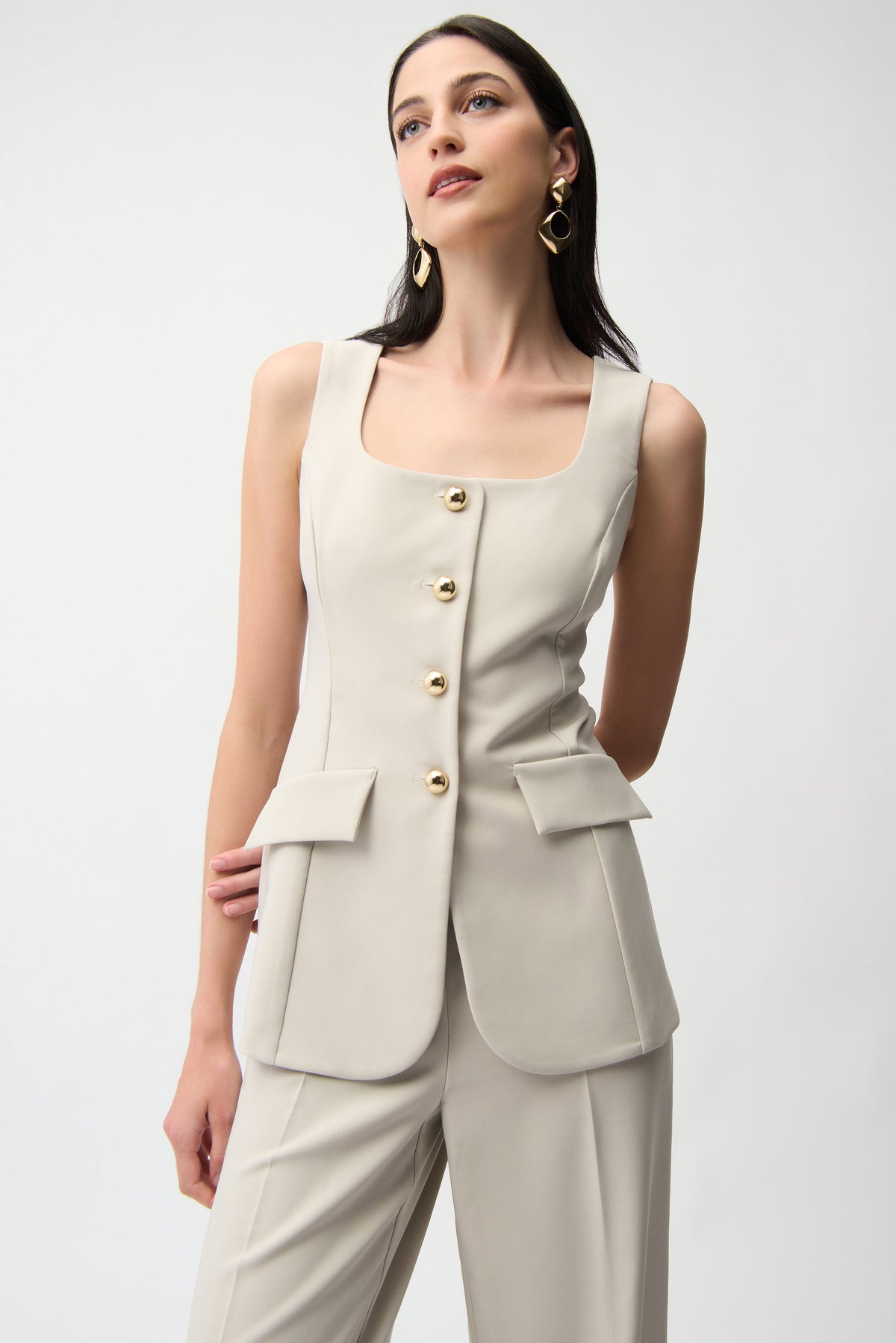 Joseph Ribkoff Lux Twill Wide-Leg Pantsuit-Style Jumpsuit