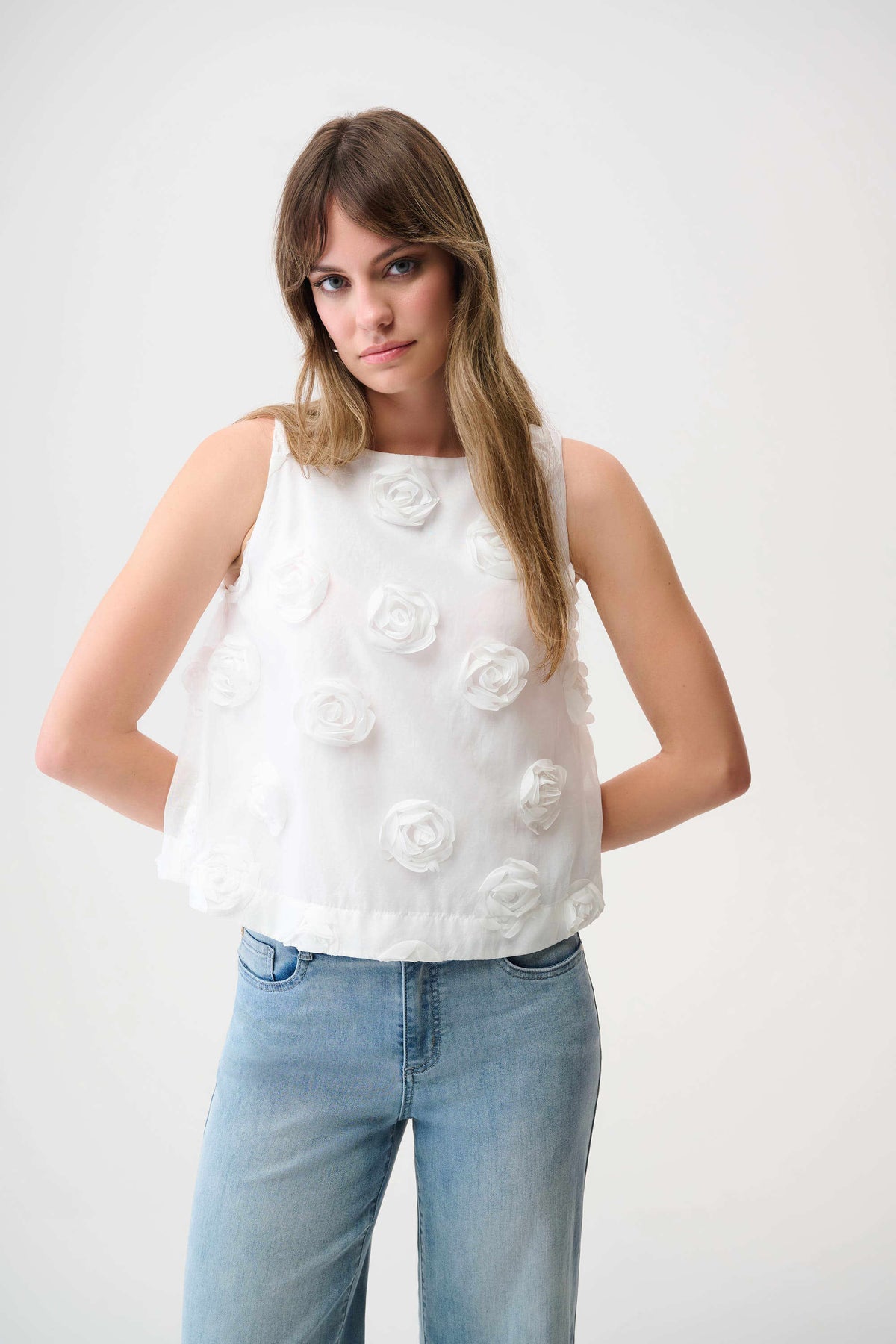 Joseph Ribkoff Novelty Novelty Sleeveless Top With 3D Floral Embroidery